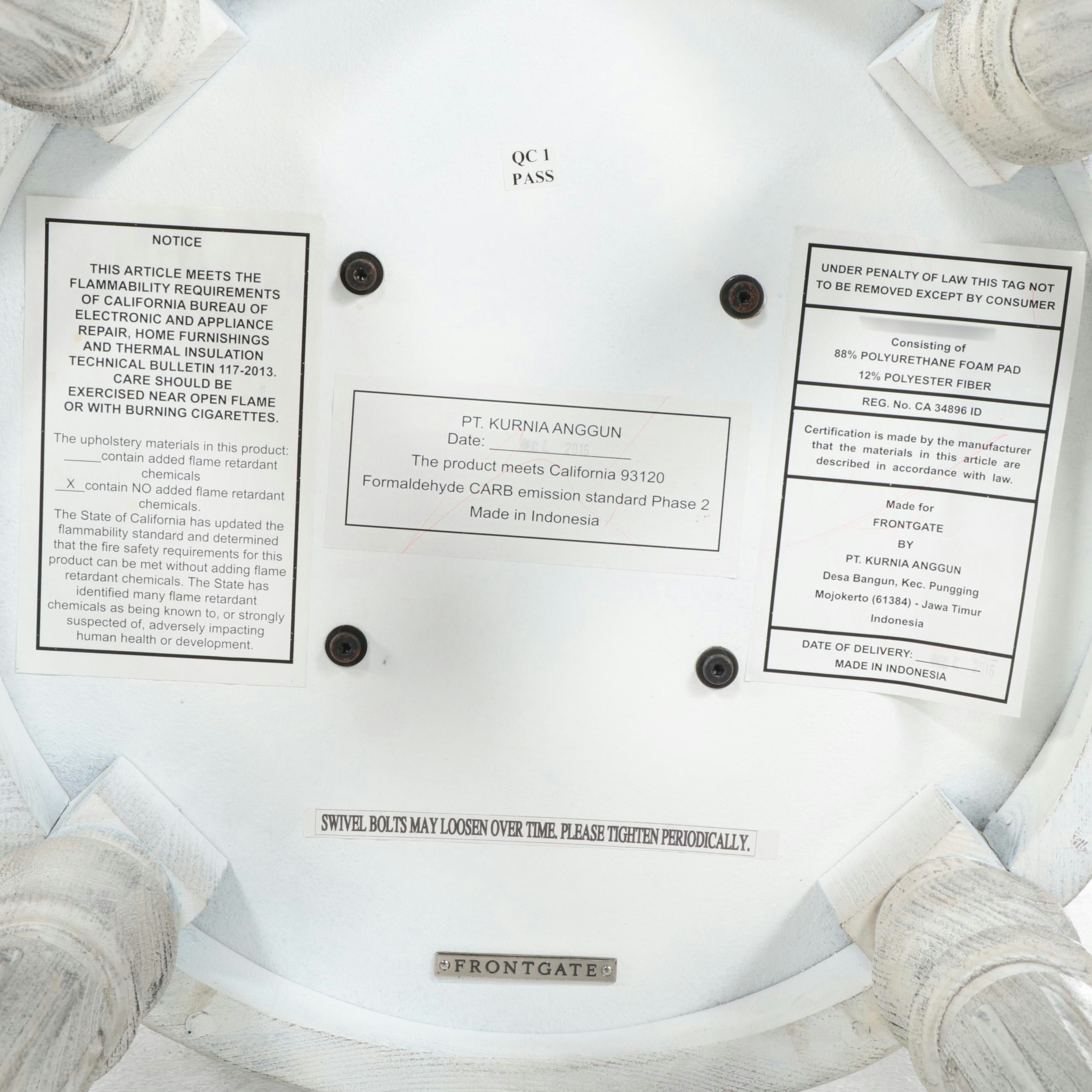 Two Pairs of Frontgate Cerused Hardwood and Leather Swivel Bar Stools