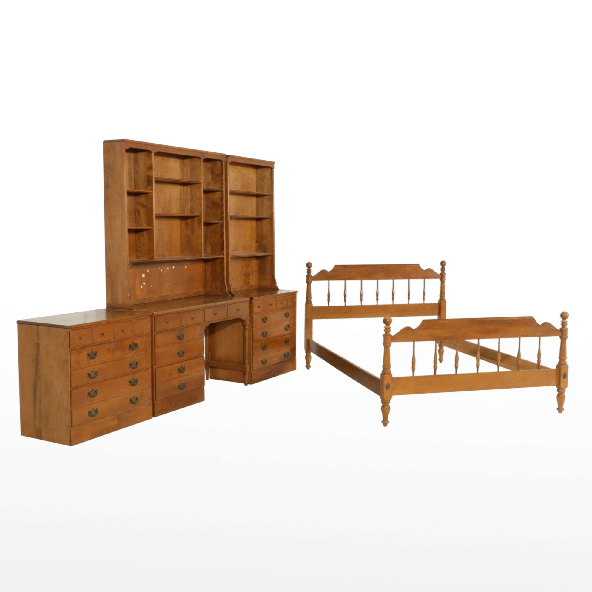 Ethan Allen "American Traditional" Maple Bed, Chests and Bookcases