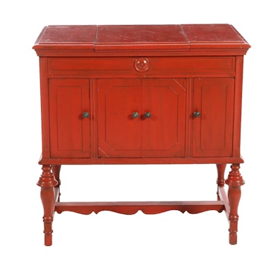 Jacobean Revival Red-Painted Converted Record Player Cabinet