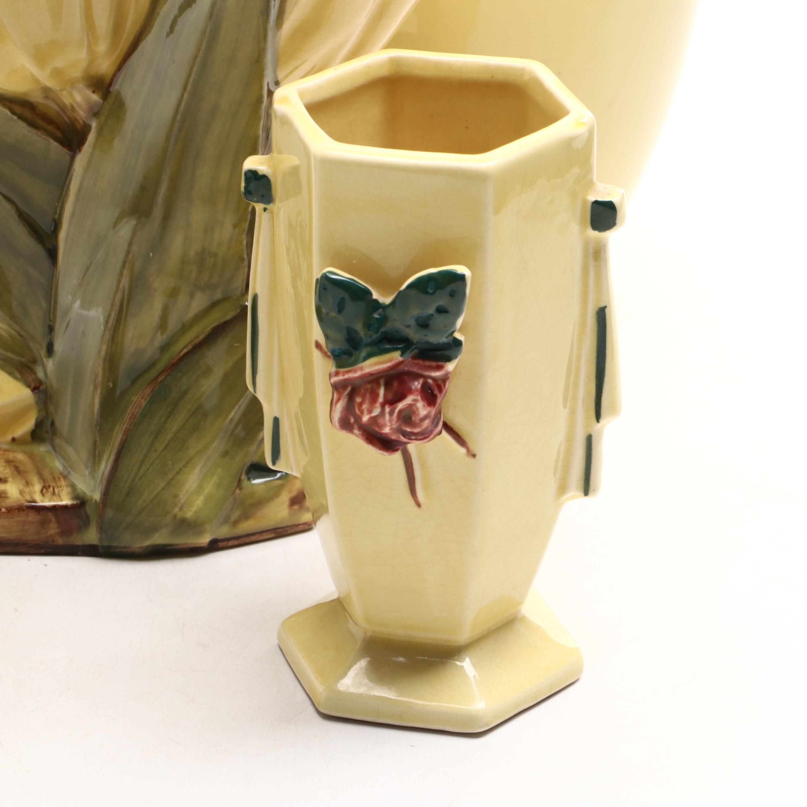 McCoy Pottery Double Handle Vase with More Ceramic Vases and Planters