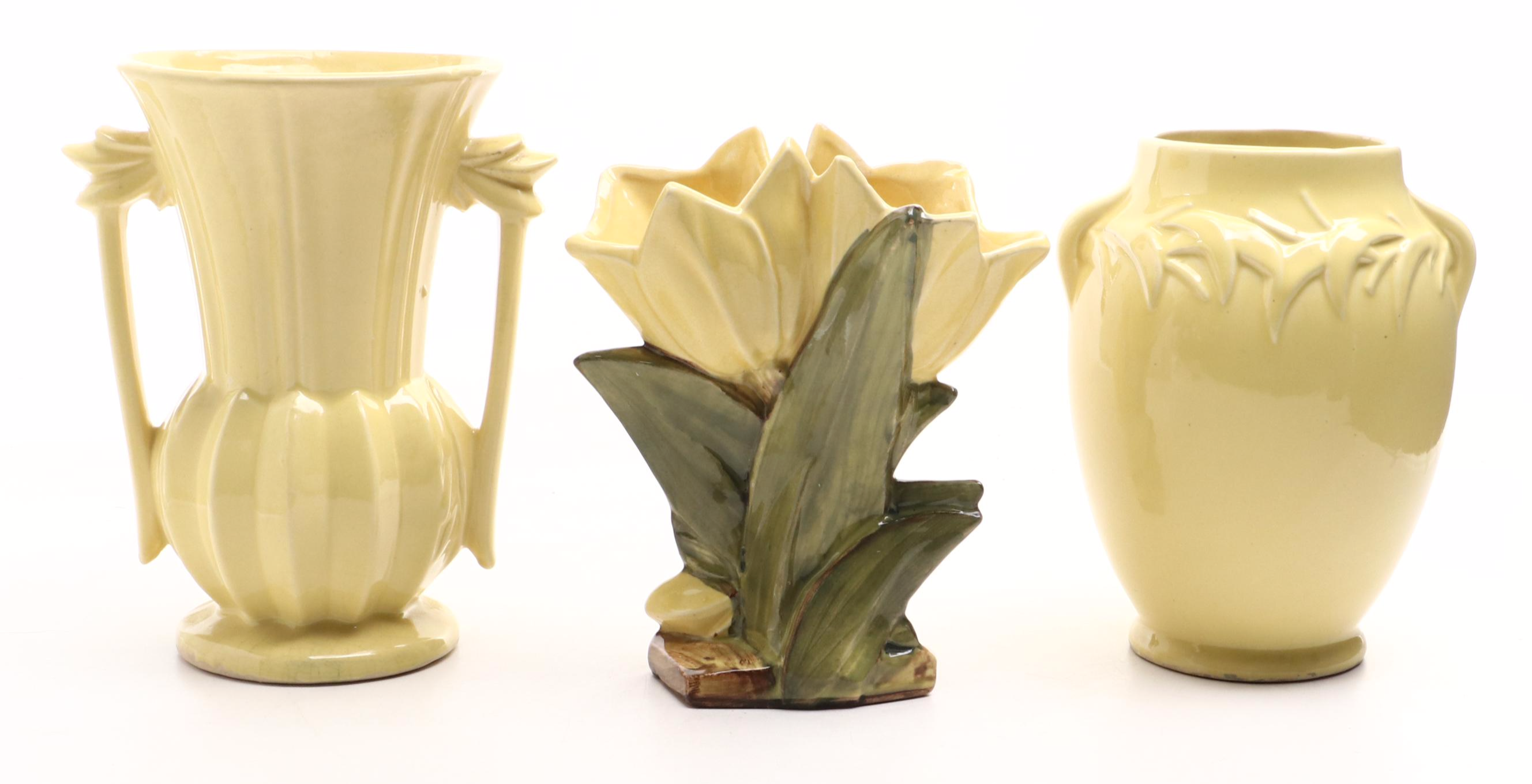 McCoy Pottery Double Handle Vase with More Ceramic Vases and Planters