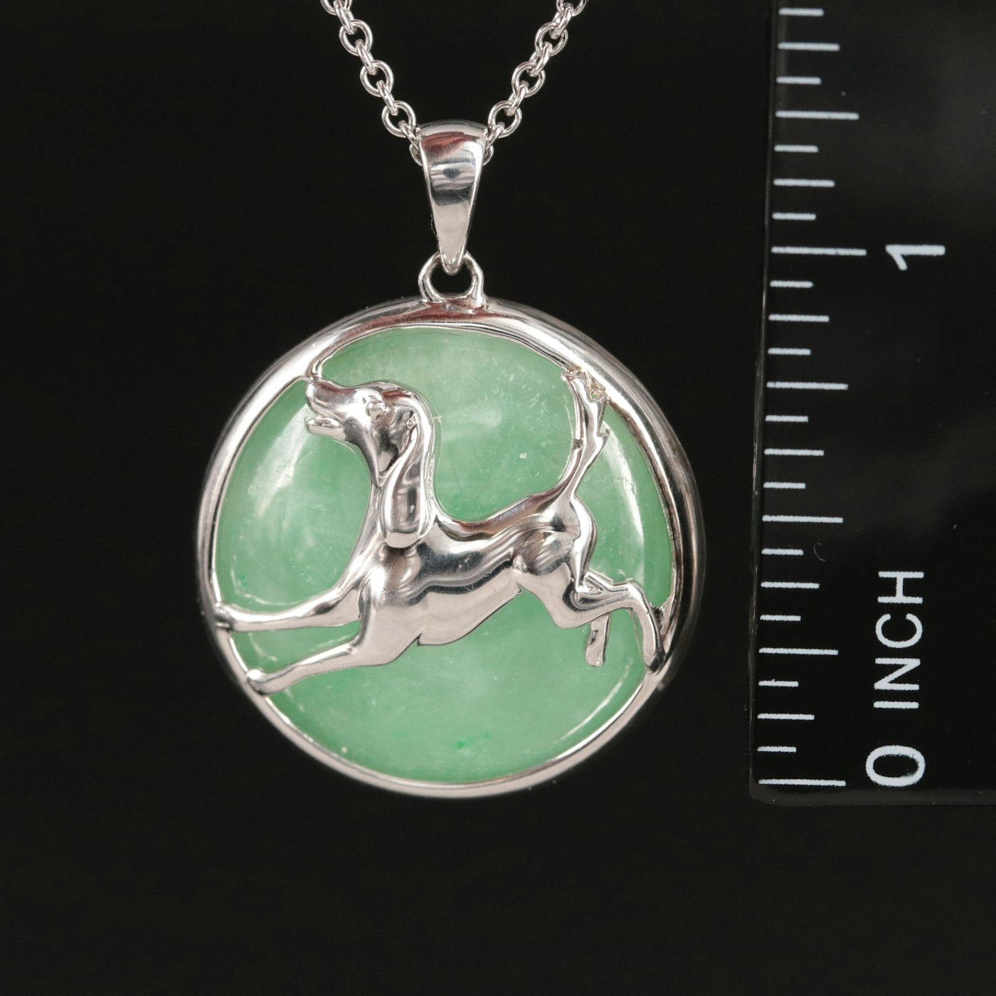 Sterling Jadeite Year of the Dog Pendant Necklace | EBTH