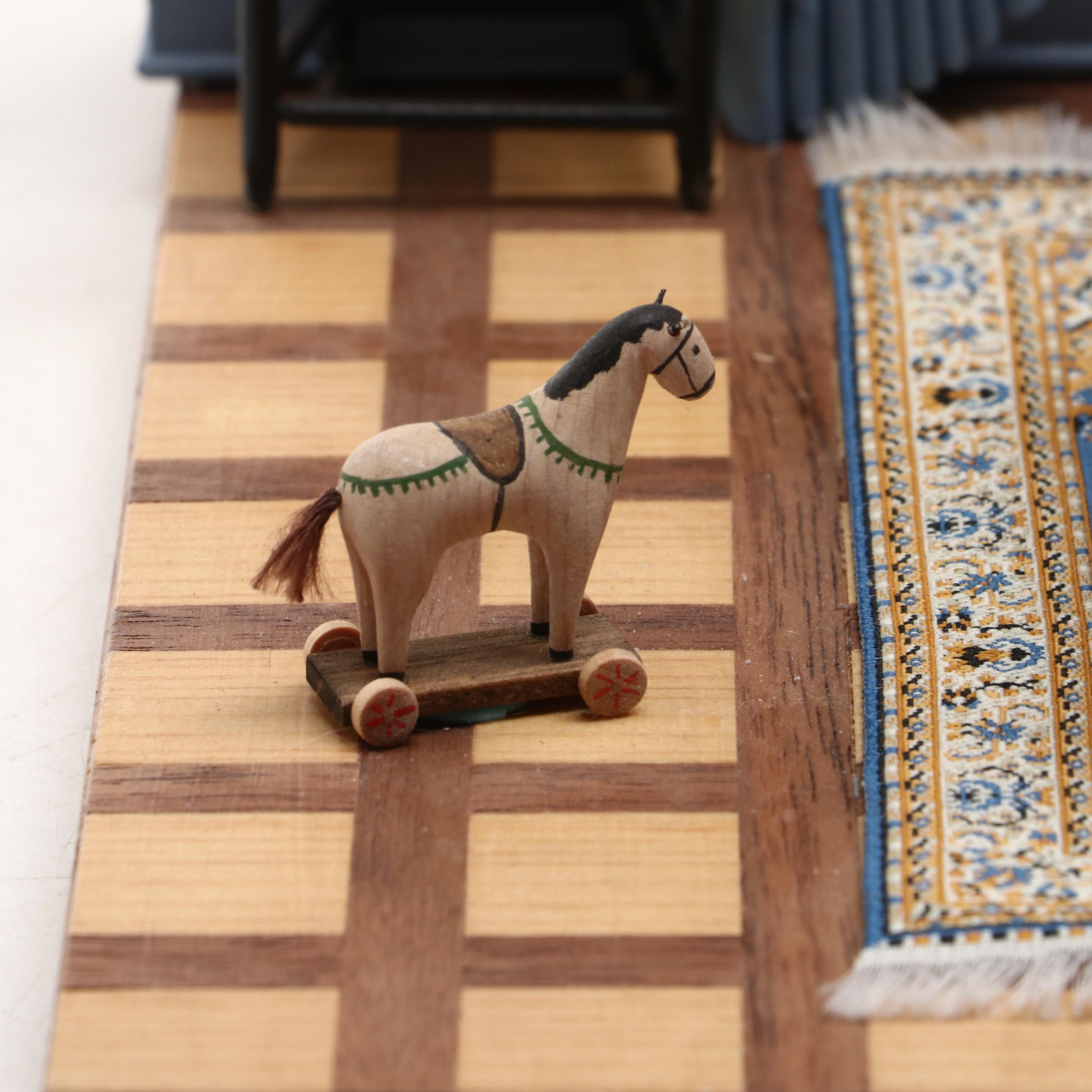 Miniature Handcrafted Diorama of French Style Room with Cats