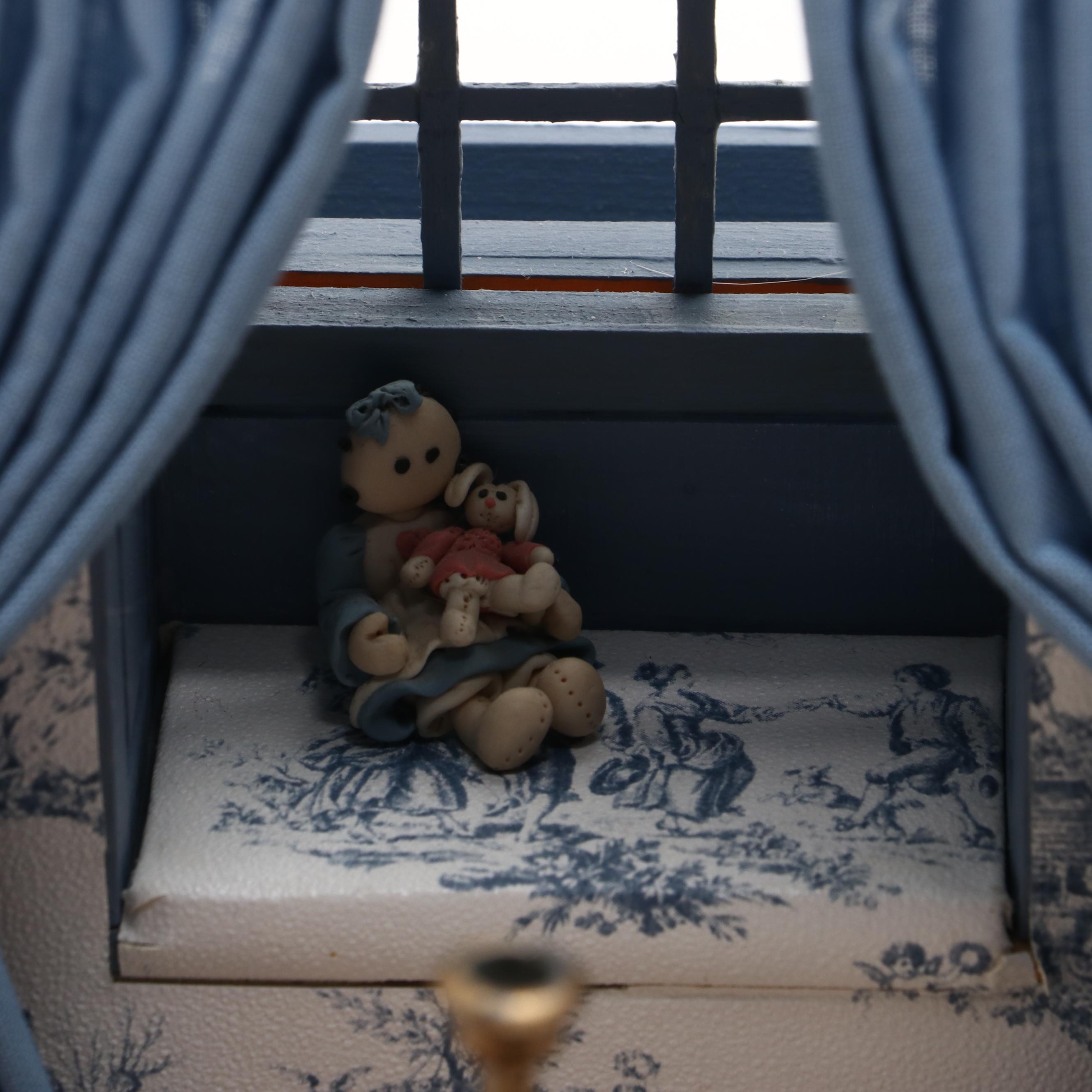 Miniature Handcrafted Diorama of French Style Room with Cats