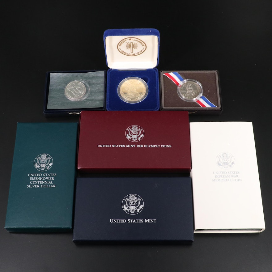 Four Modern Commemorative Silver Dollars and More