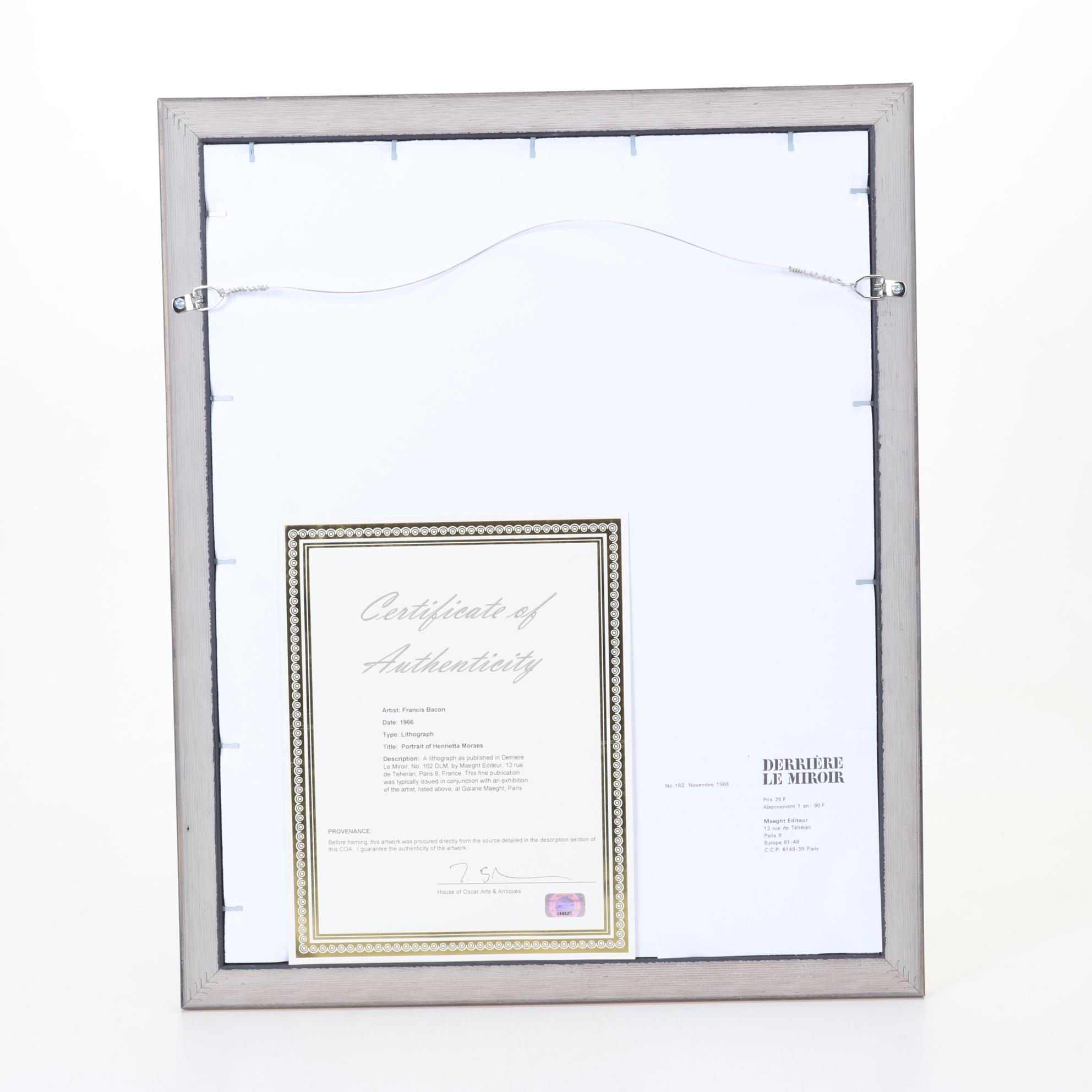 Francis Bacon Color Lithograph "Portrait of Henrietta Moraes," 1966