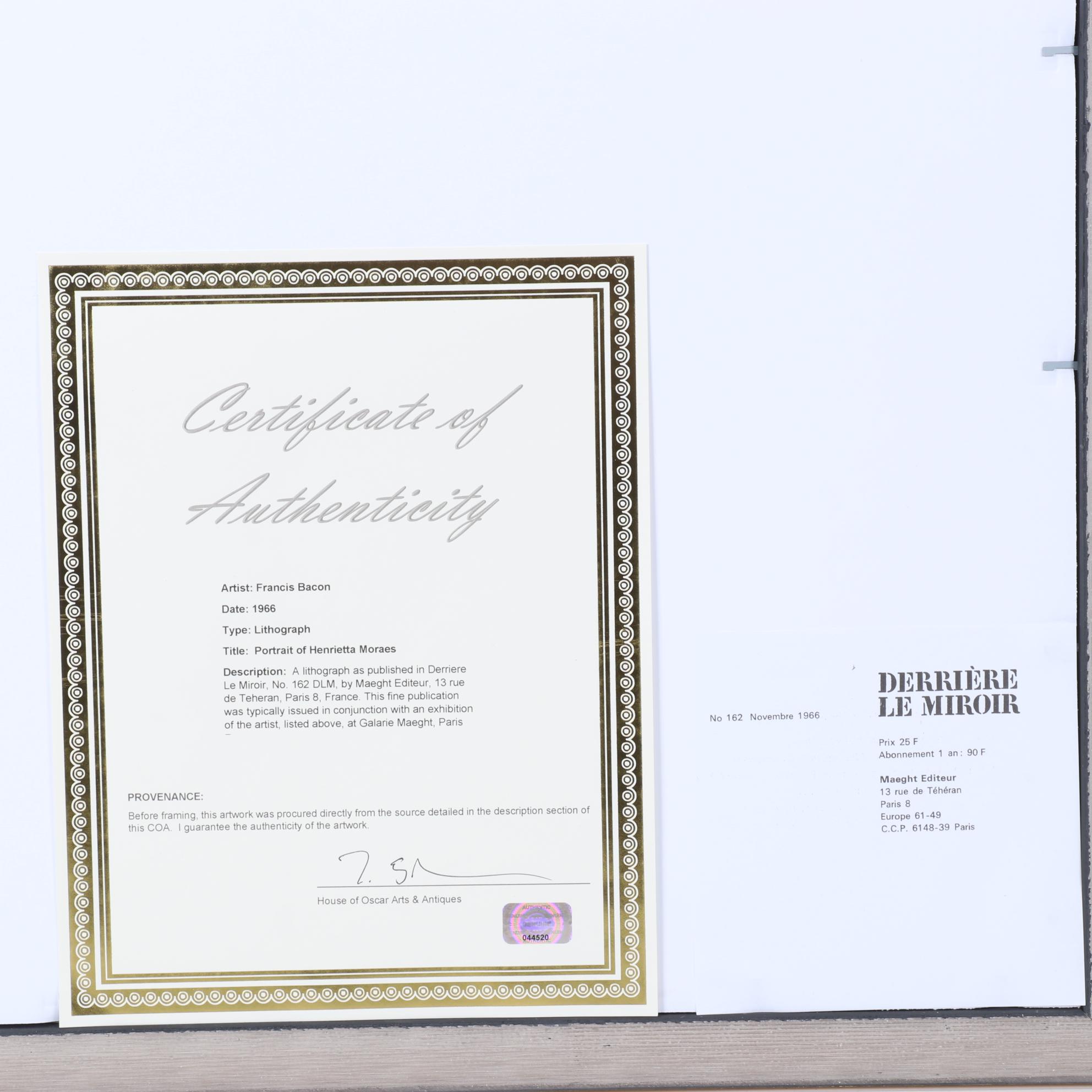 Francis Bacon Color Lithograph "Portrait of Henrietta Moraes," 1966