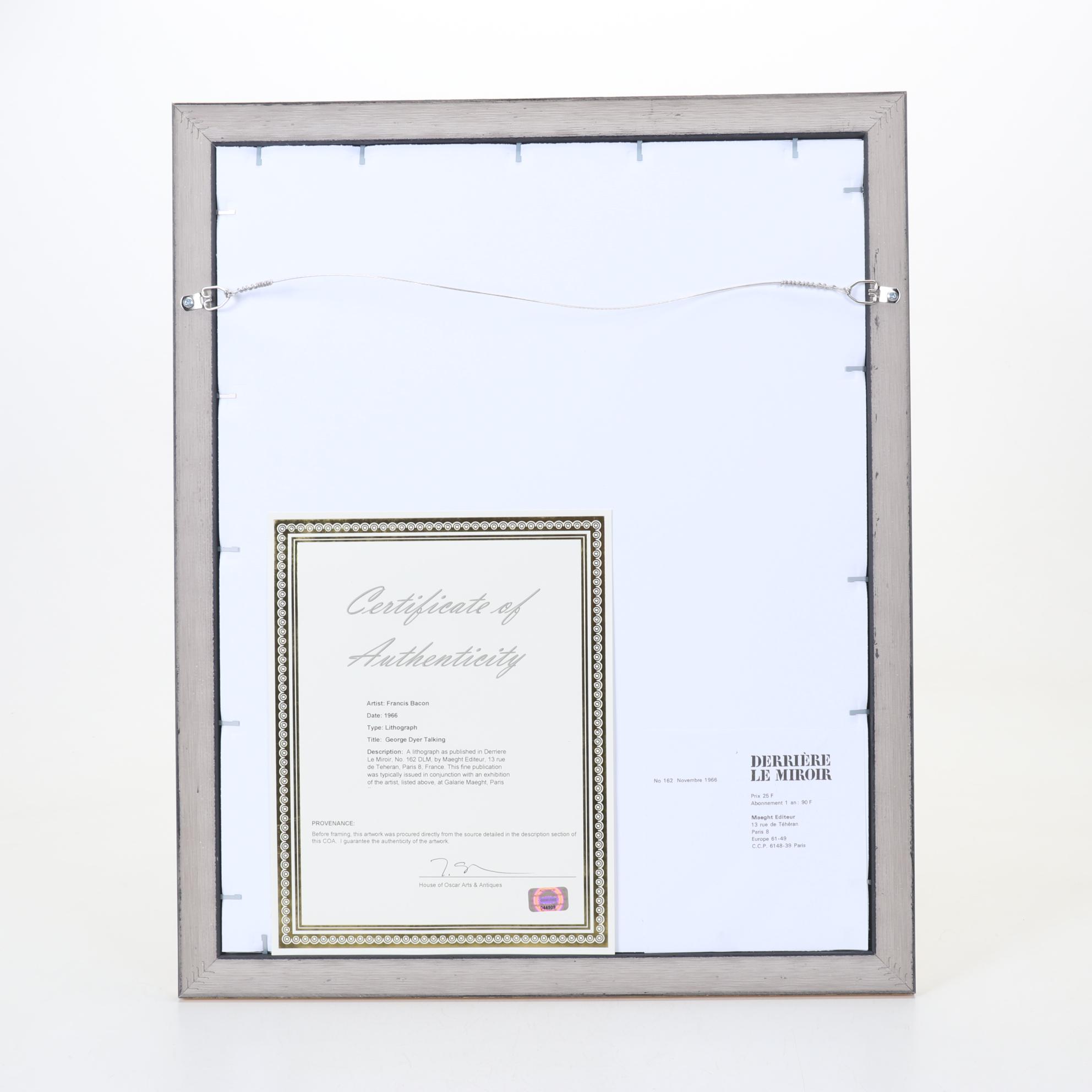 Francis Bacon Color Lithograph "Portrait of George Dyer Talking," 1966