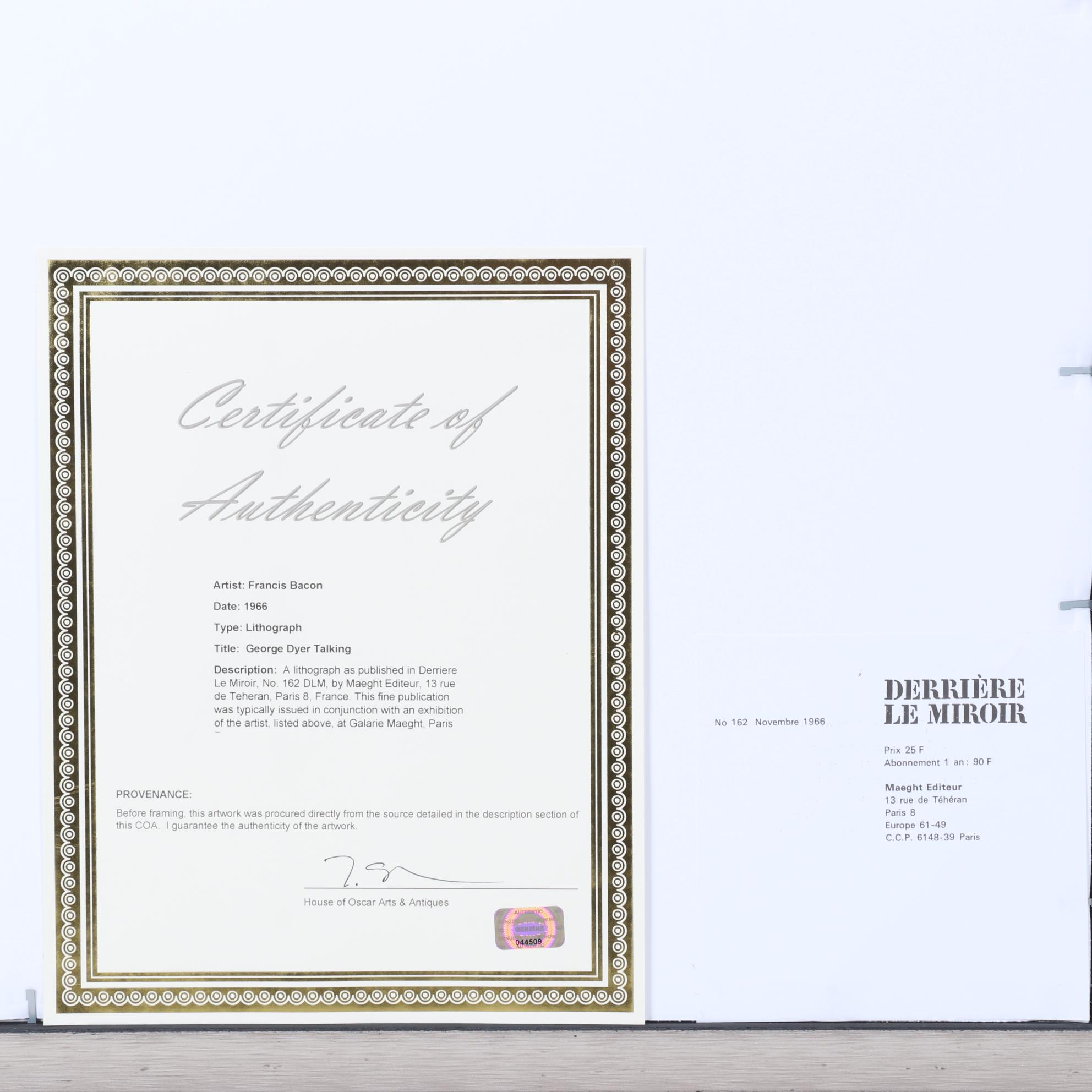 Francis Bacon Color Lithograph "Portrait of George Dyer Talking," 1966