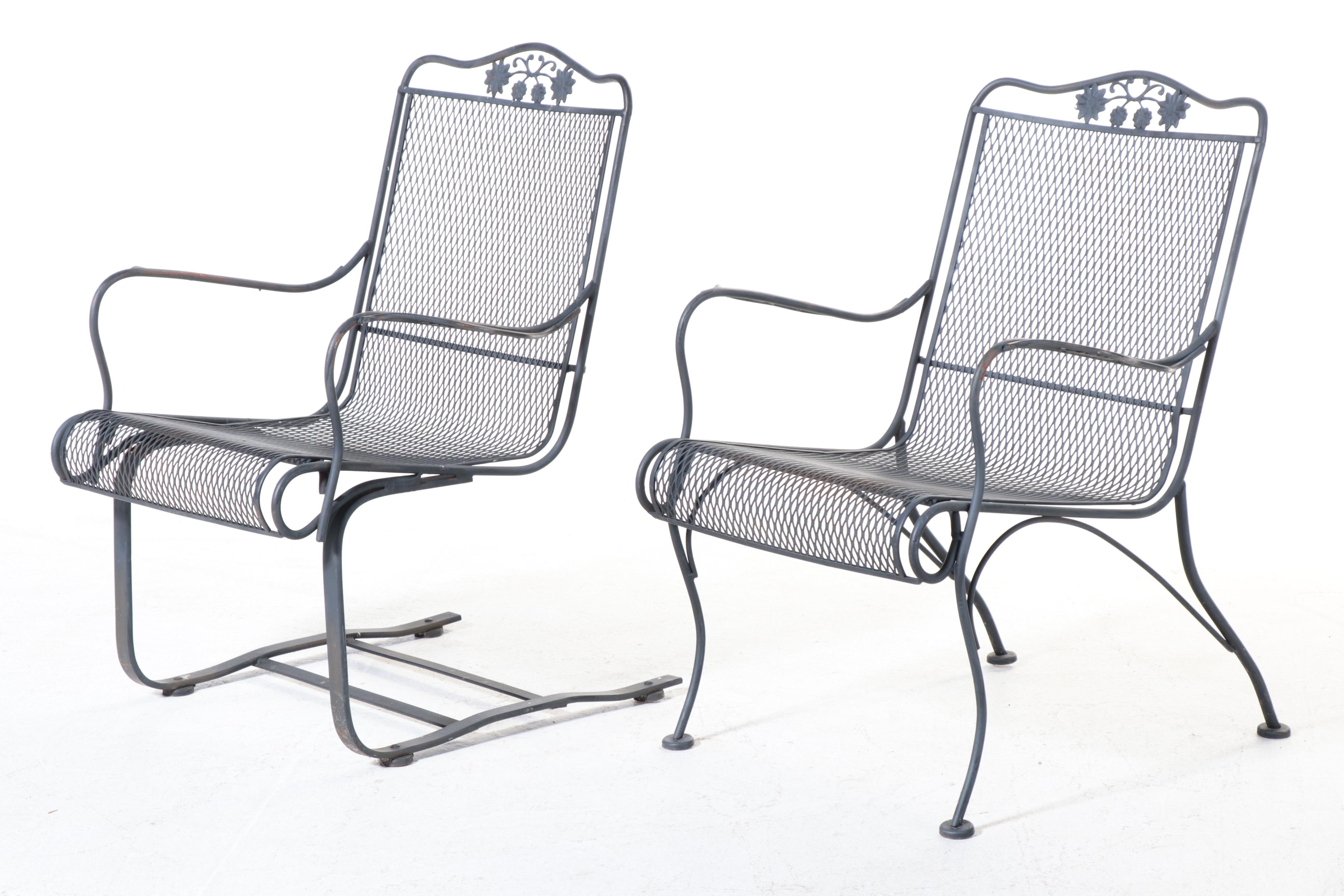 Six-Piece Iron and Wire Mesh Patio Lounge Set, Late 20th Century