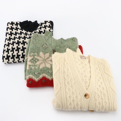 Lauren Ralph Lauren Vintage Pattern Wool Sweaters, Ramor Rustic Chunky Cardigan