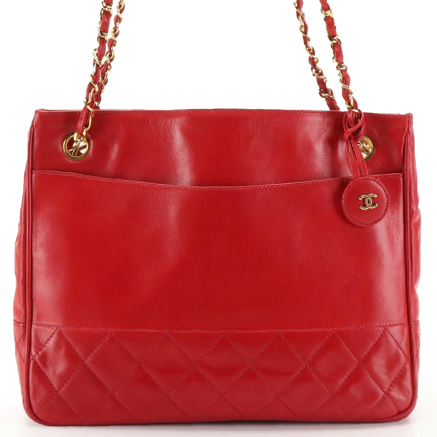 Chanel Chain Strap Tote Bag in Red Lambskin Leather