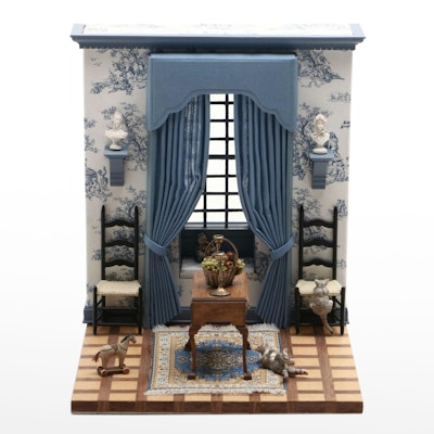 Miniature Handcrafted Diorama of French Style Room with Cats
