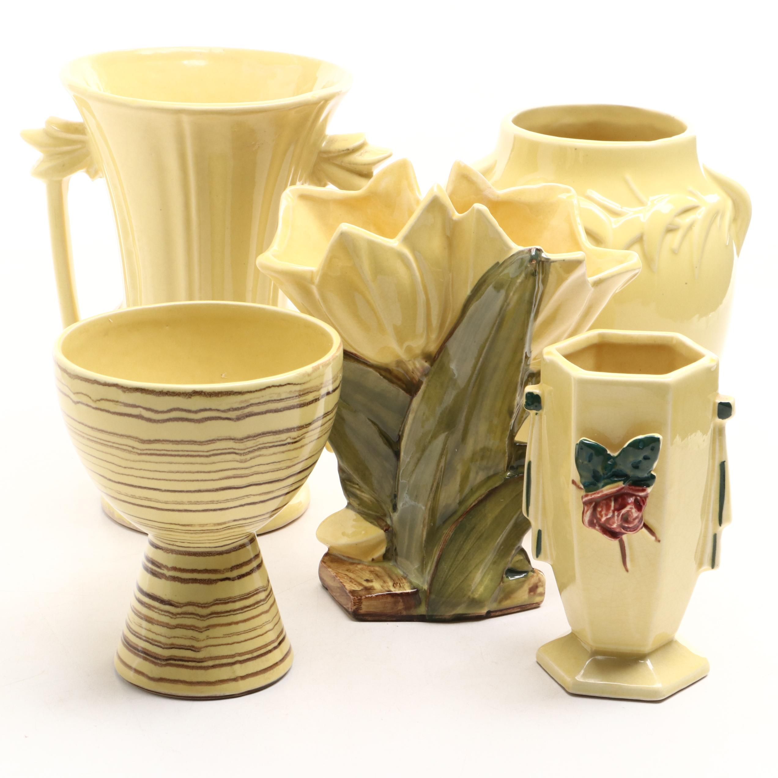 McCoy Pottery Double Handle Vase with More Ceramic Vases and Planters