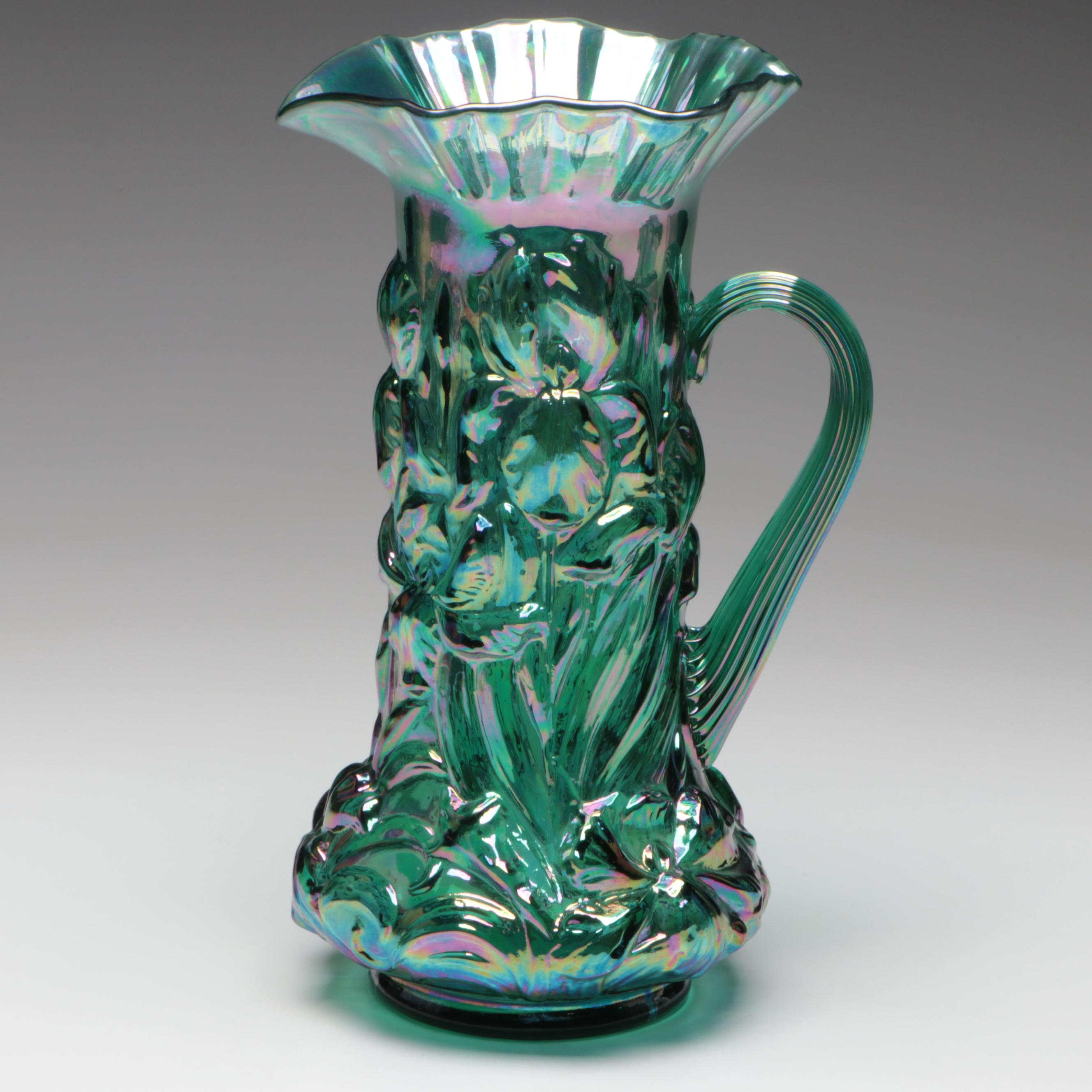 Fenton "Heavy Iris" Carnival Glass Pitcher and Tumblers, 2000