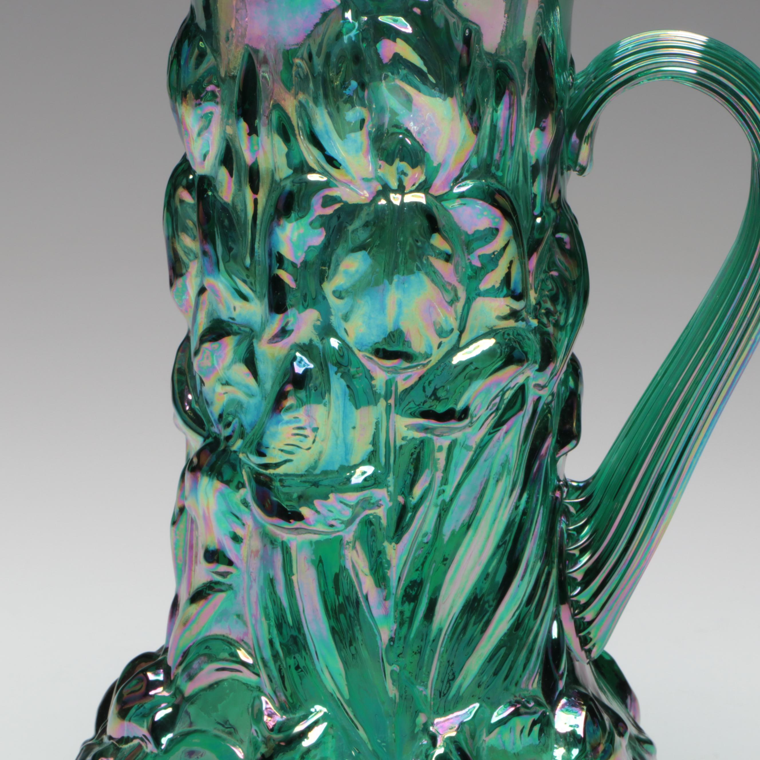 Fenton "Heavy Iris" Carnival Glass Pitcher and Tumblers, 2000