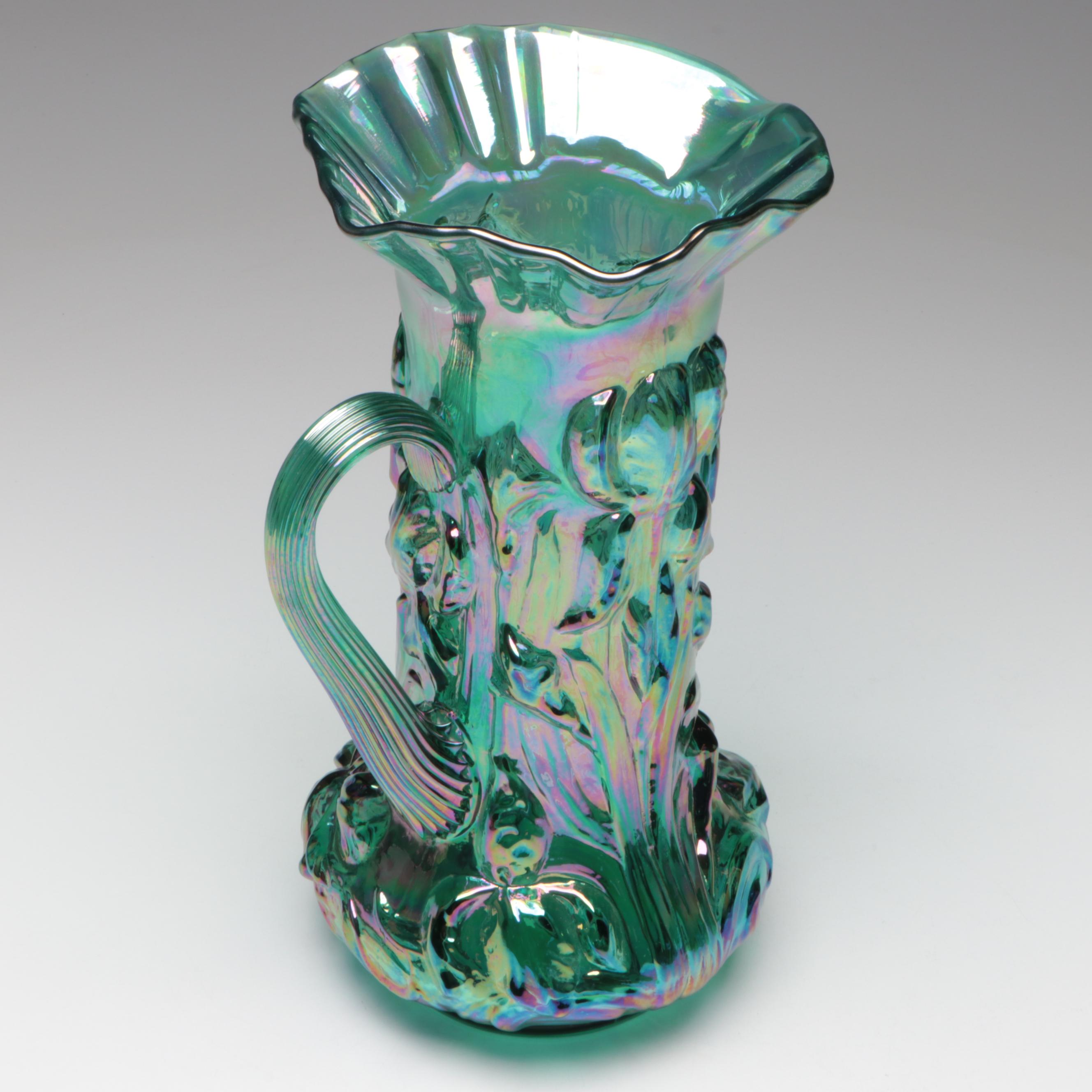 Fenton "Heavy Iris" Carnival Glass Pitcher and Tumblers, 2000