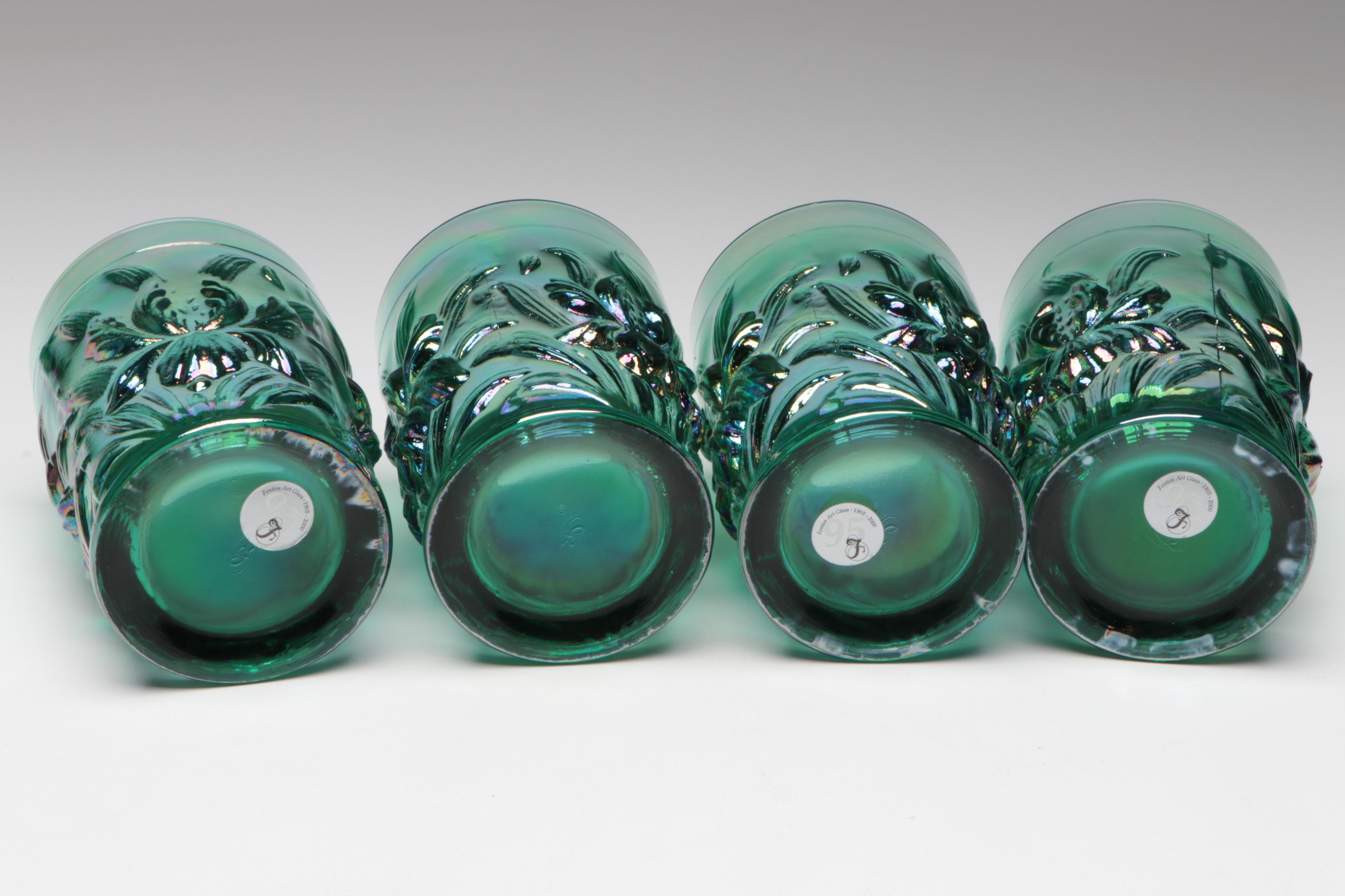 Fenton "Heavy Iris" Carnival Glass Pitcher and Tumblers, 2000