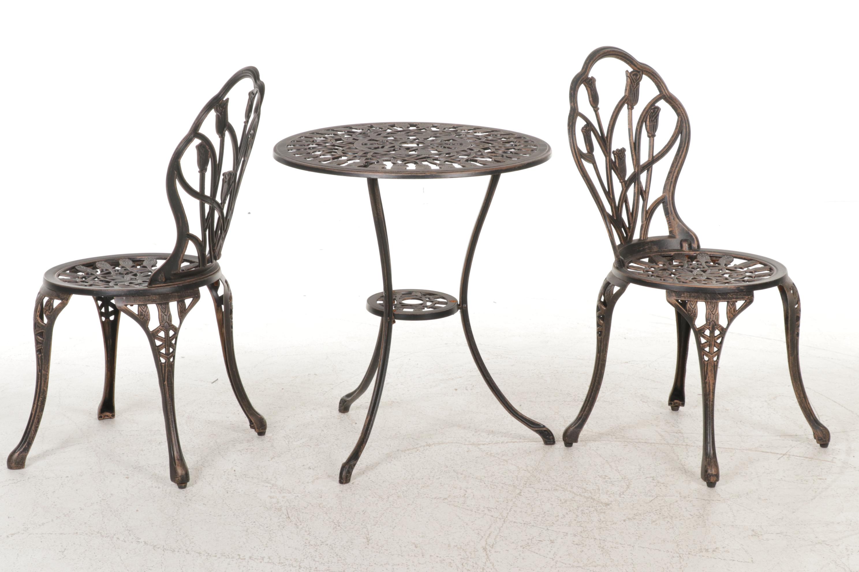 Metal Bistro Table with Two Matching Chairs