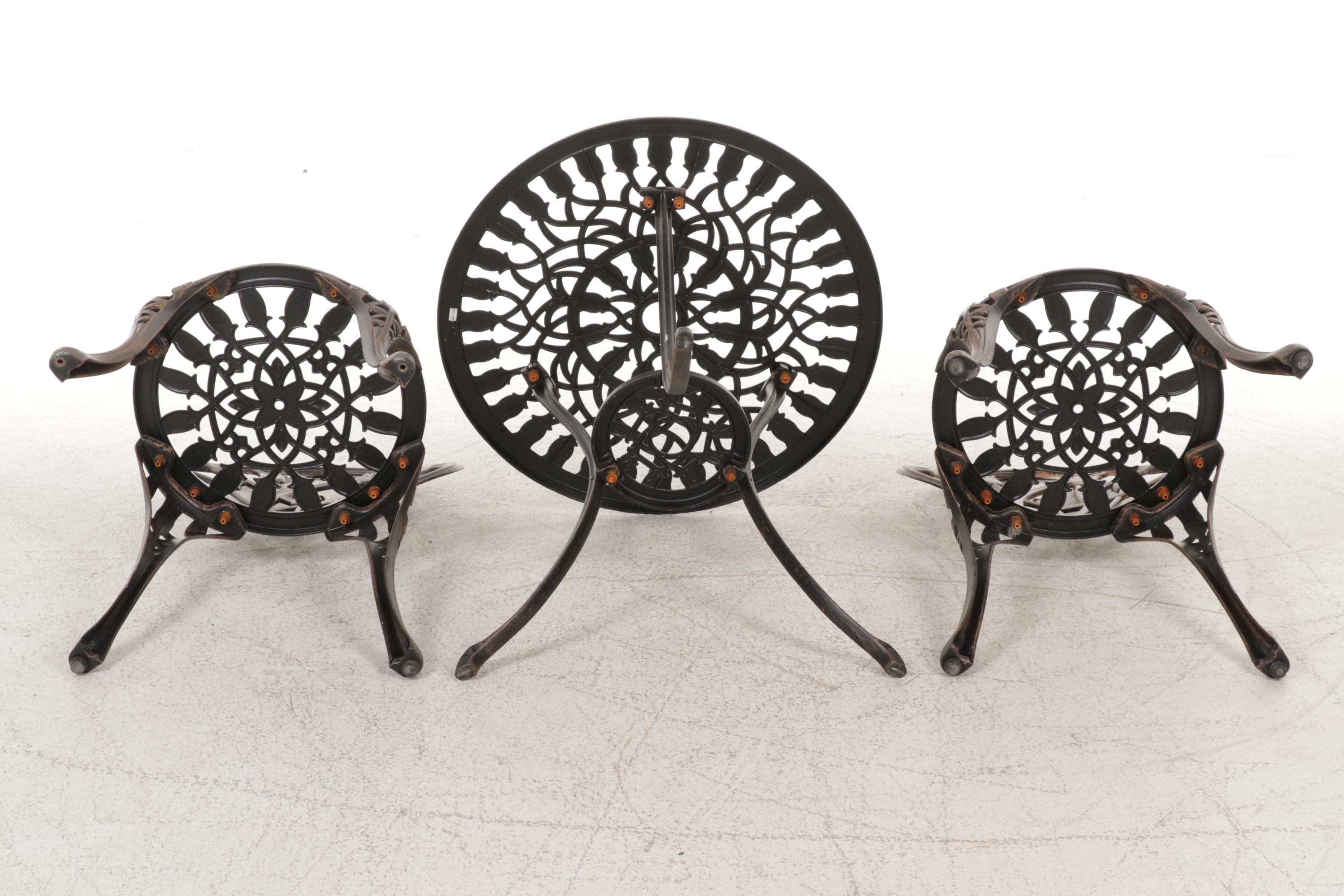 Metal Bistro Table with Two Matching Chairs