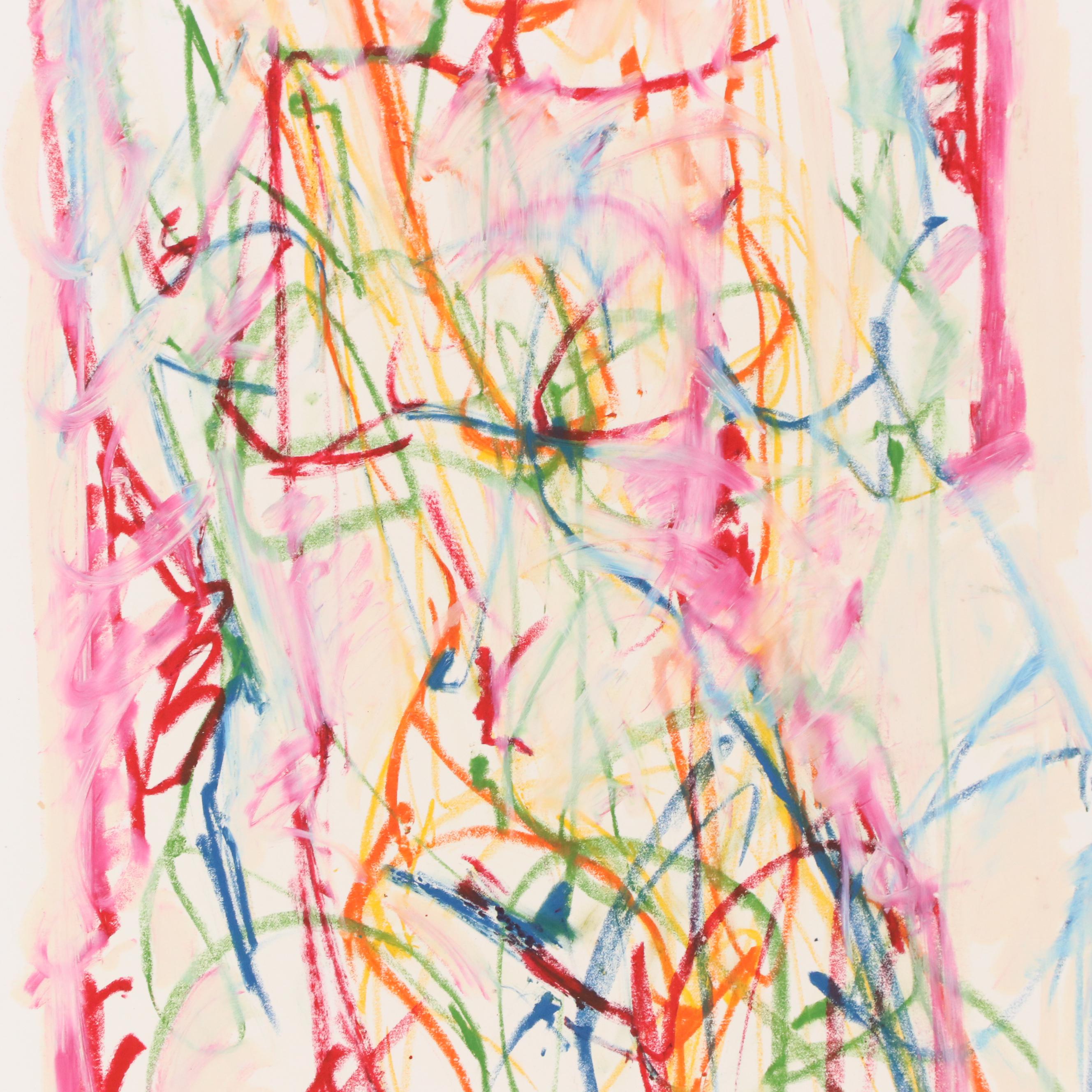 Jack Meanwell Modern Abstract Oil Pastel Drawing, 1980