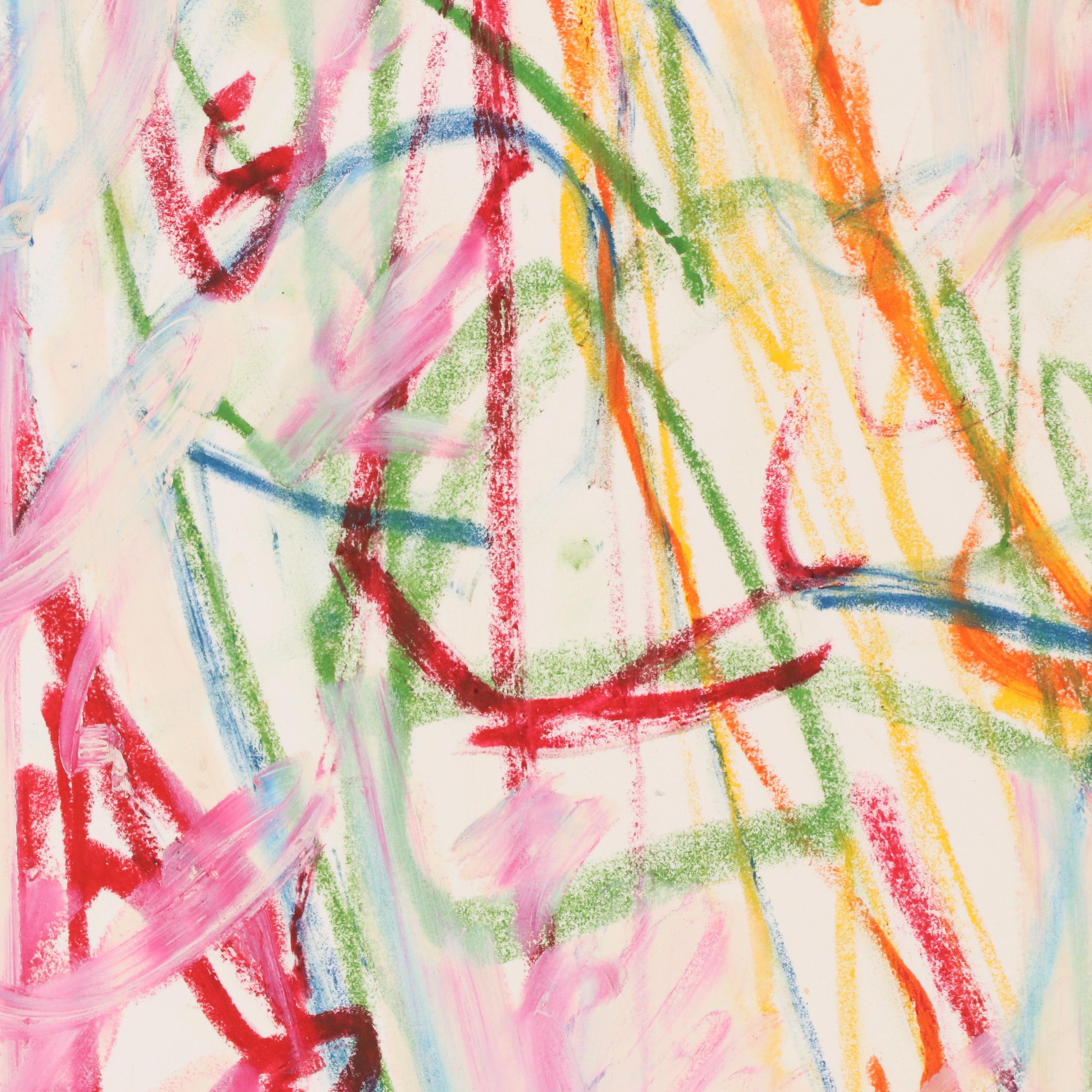 Jack Meanwell Modern Abstract Oil Pastel Drawing, 1980