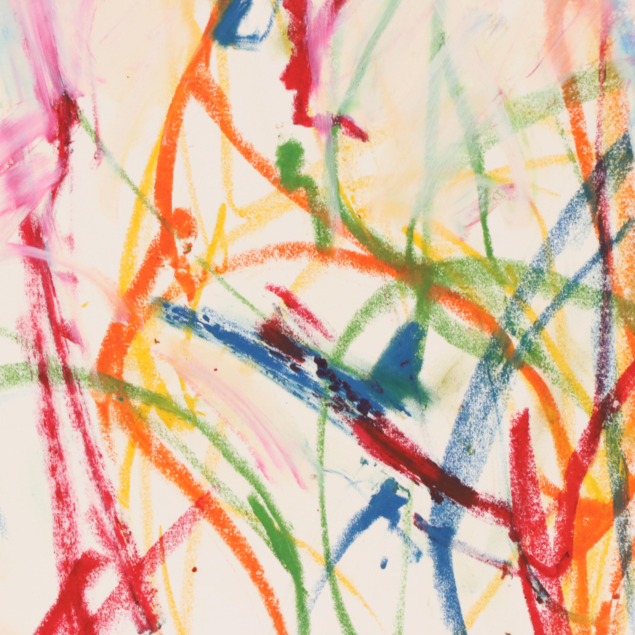 Jack Meanwell Modern Abstract Oil Pastel Drawing, 1980