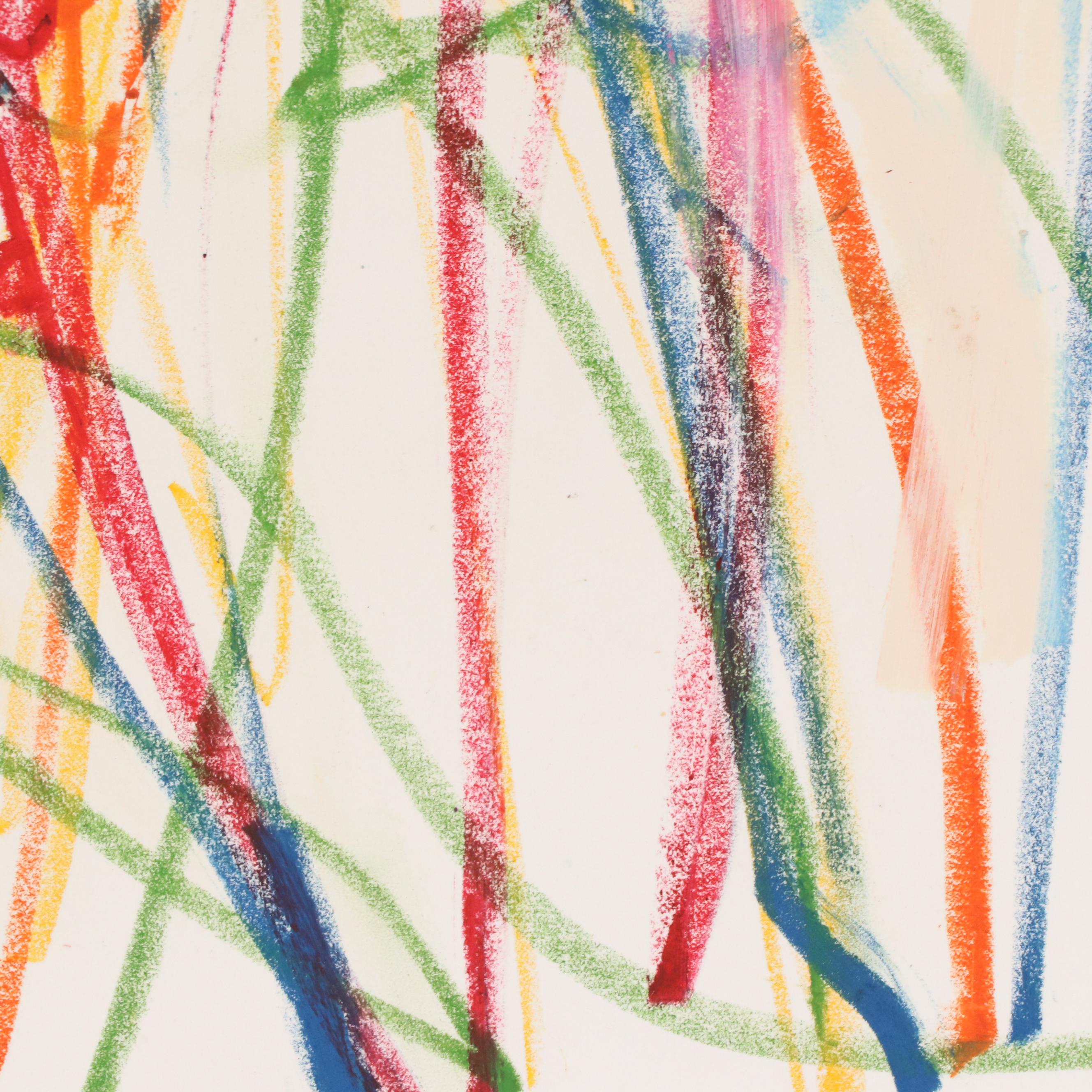 Jack Meanwell Modern Abstract Oil Pastel Drawing, 1980