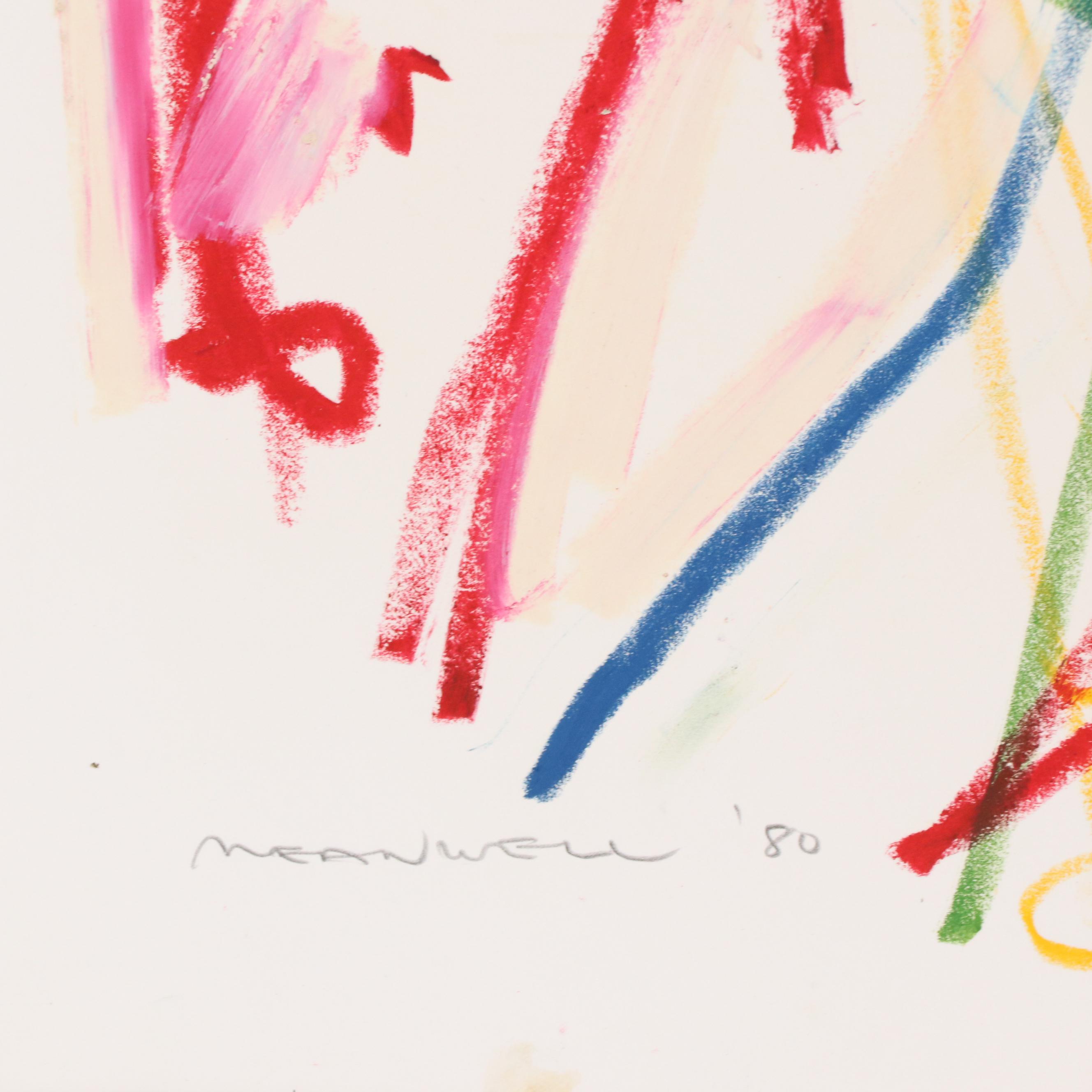 Jack Meanwell Modern Abstract Oil Pastel Drawing, 1980