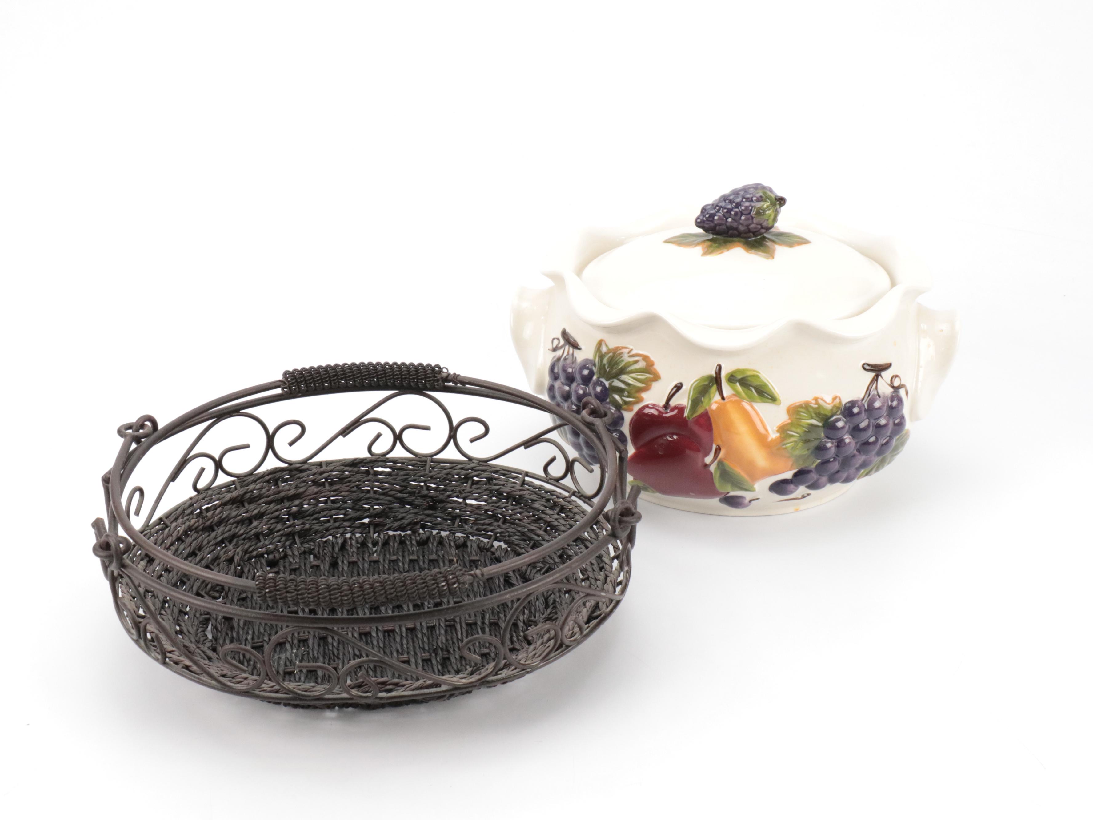 Celebrating Home Fruit Motif Ceramic Pitcher and Lidded Bowl with More