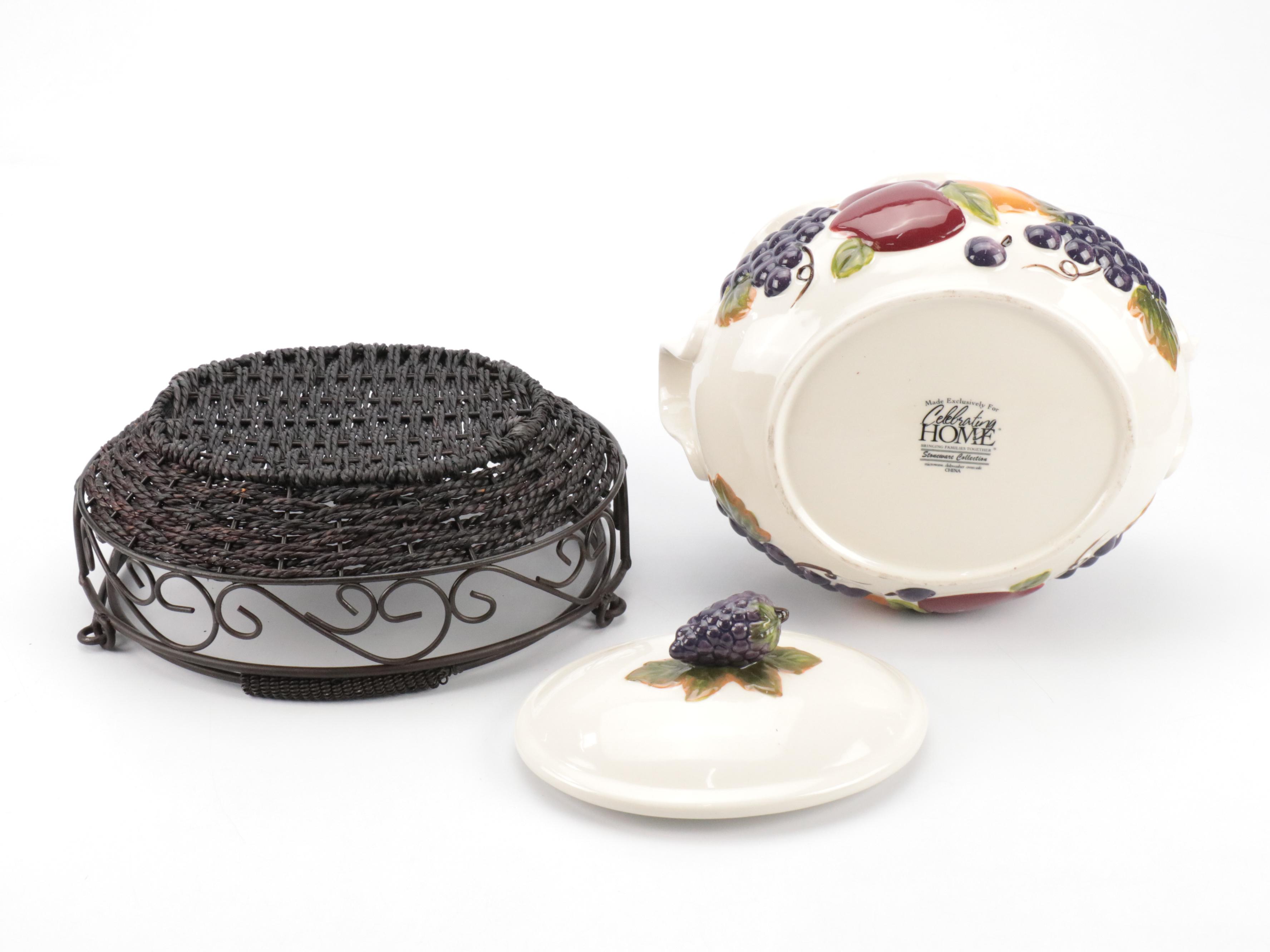 Celebrating Home Fruit Motif Ceramic Pitcher and Lidded Bowl with More