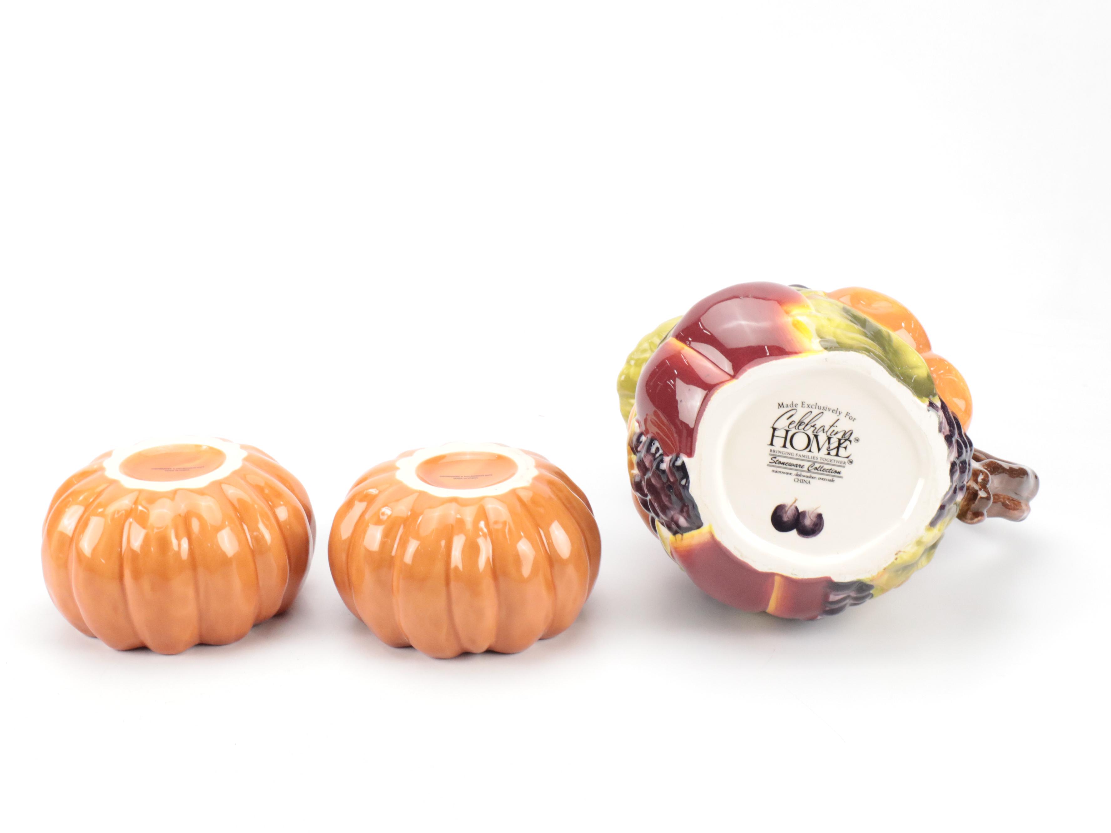 Celebrating Home Fruit Motif Ceramic Pitcher and Lidded Bowl with More