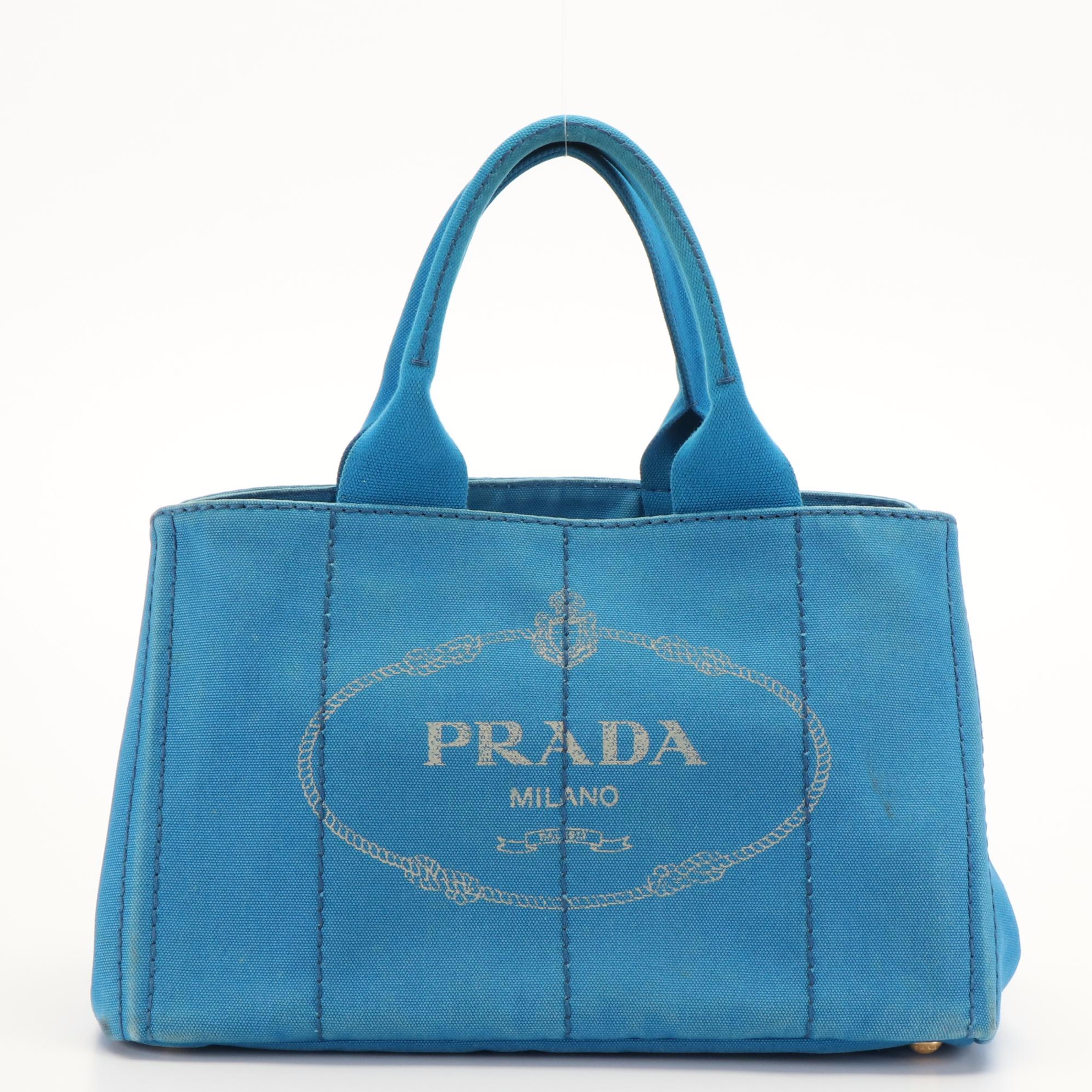 Prada Canapa Logo Tote Bag in Blue Canvas