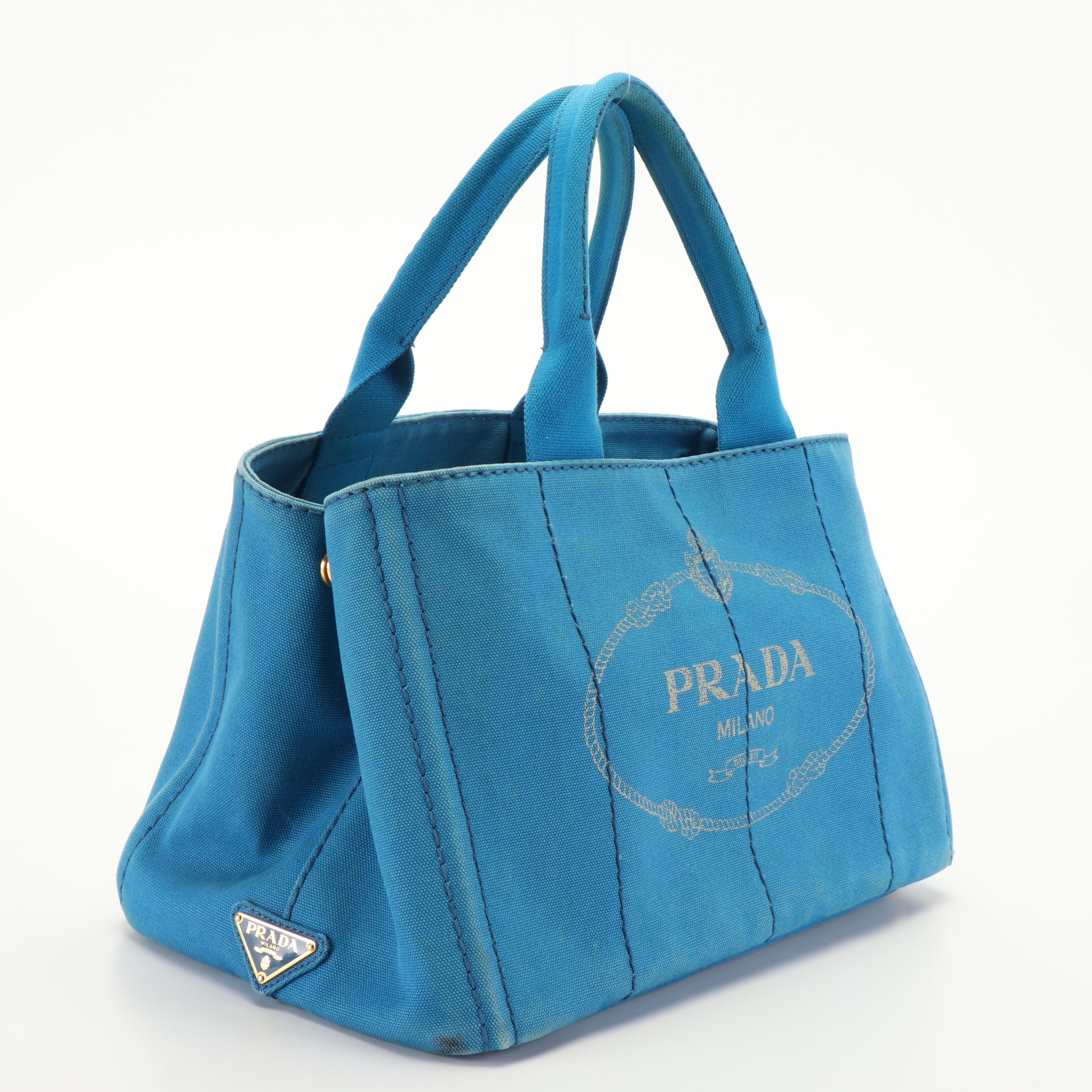 Prada Canapa Logo Tote Bag in Blue Canvas
