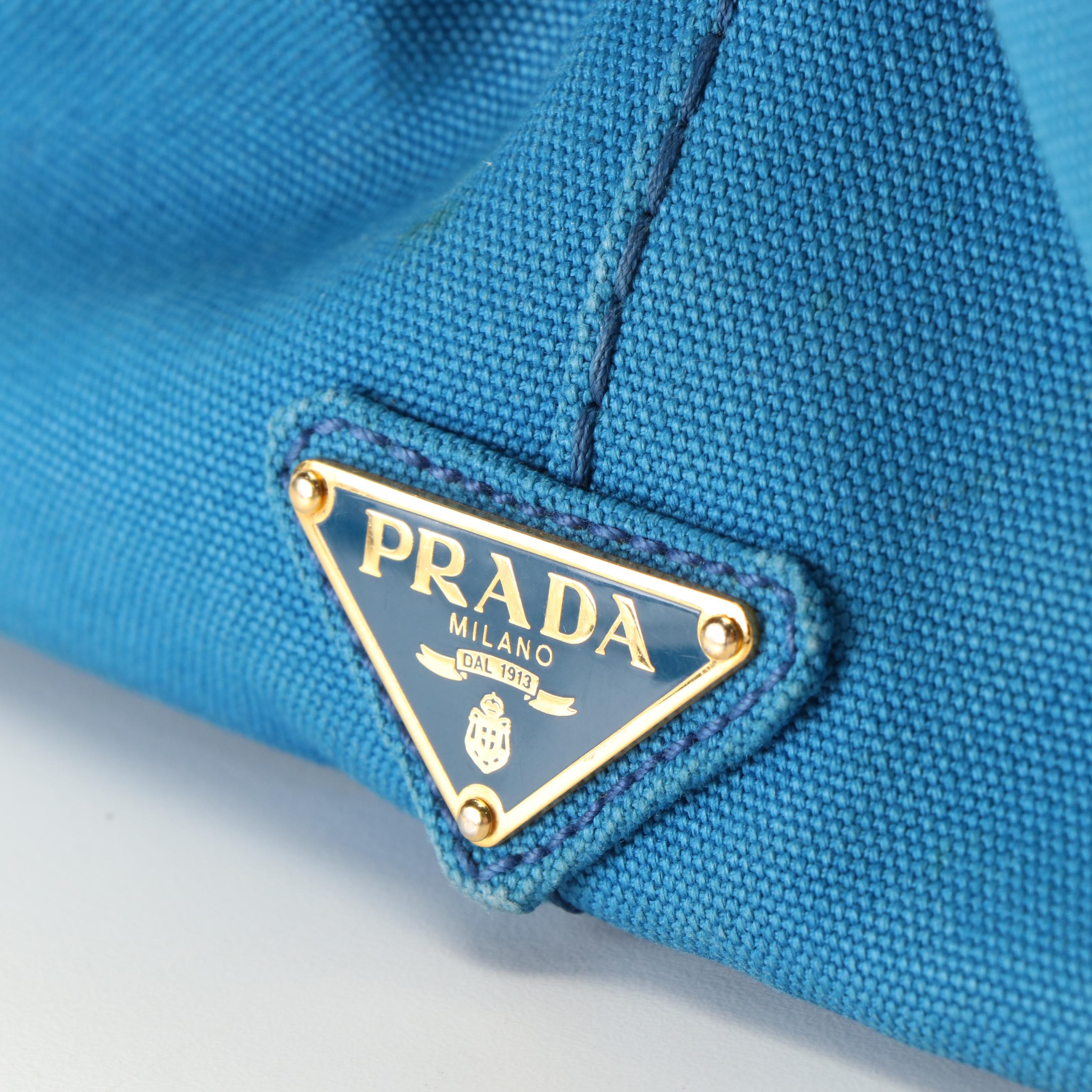 Prada Canapa Logo Tote Bag in Blue Canvas