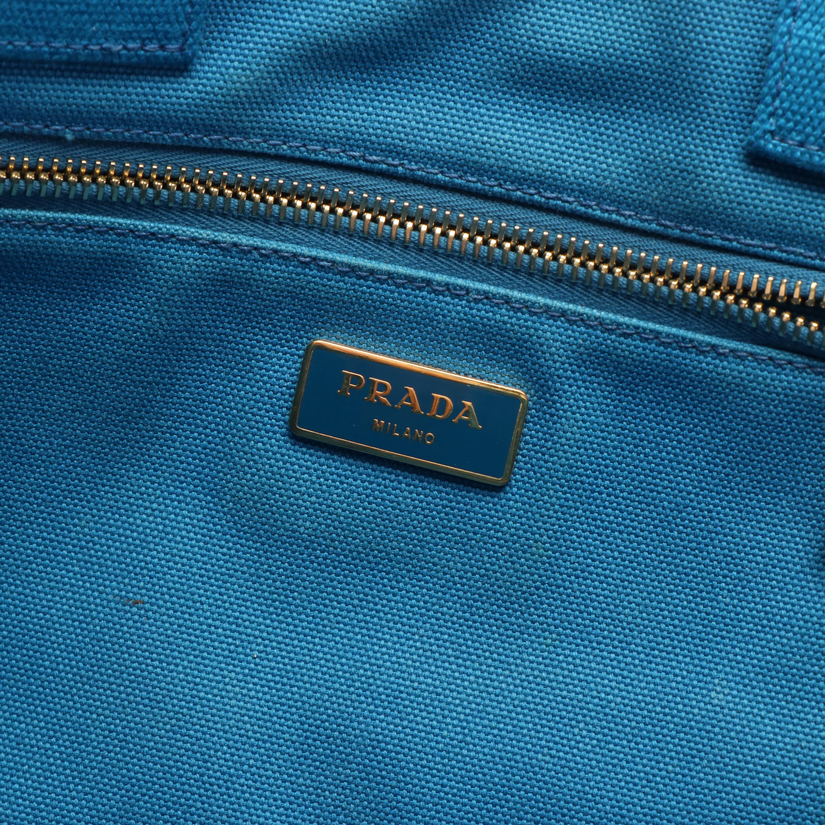 Prada Canapa Logo Tote Bag in Blue Canvas