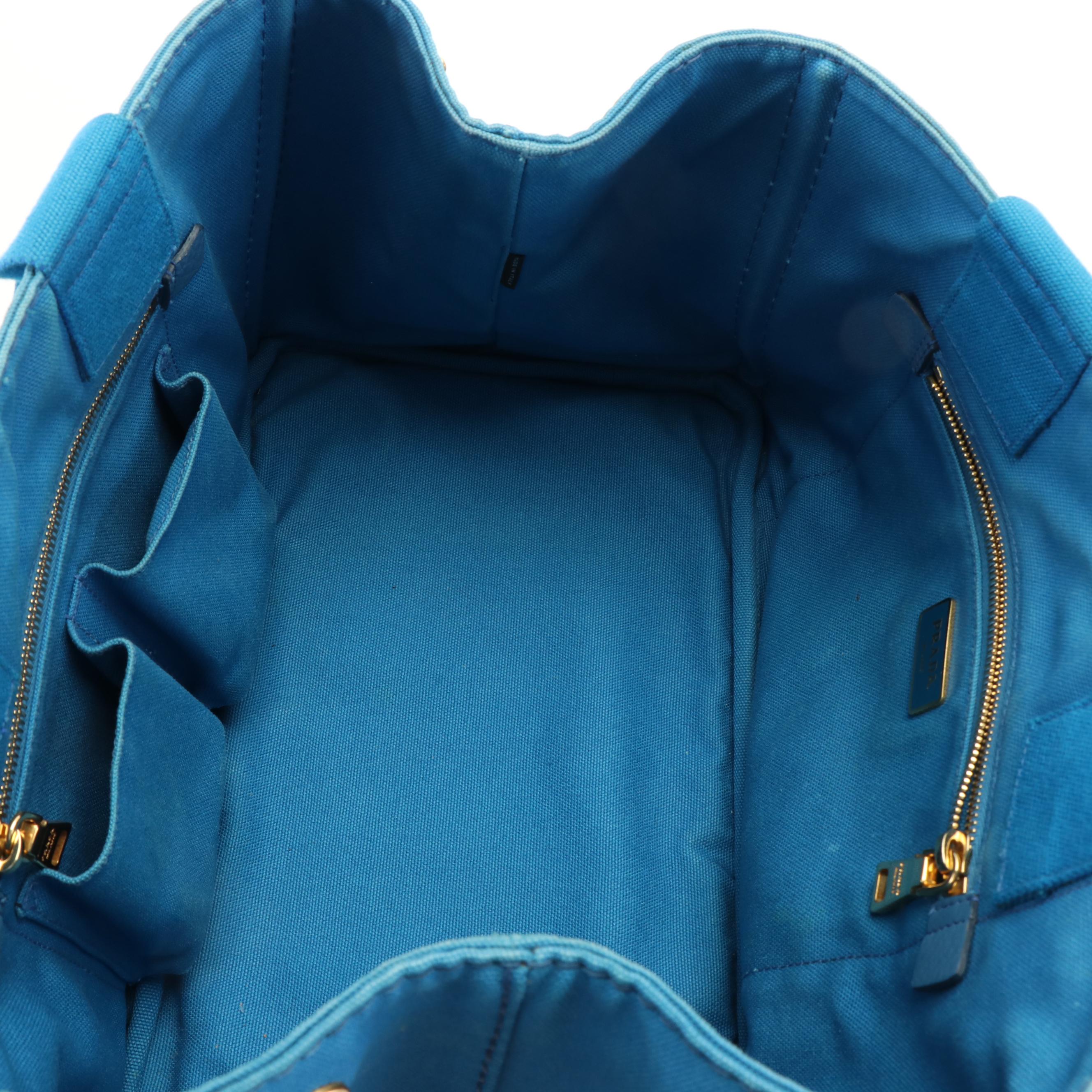 Prada Canapa Logo Tote Bag in Blue Canvas