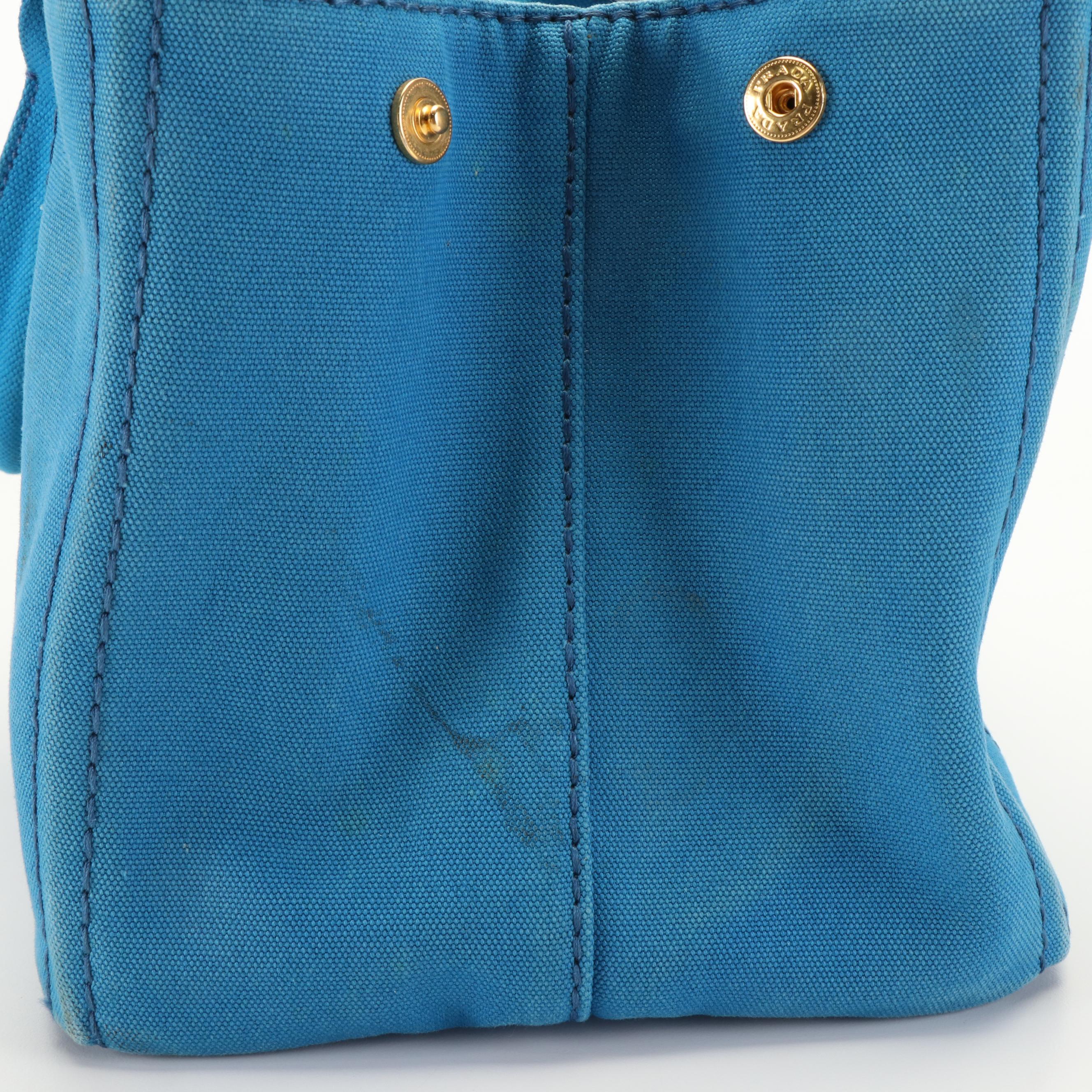 Prada Canapa Logo Tote Bag in Blue Canvas
