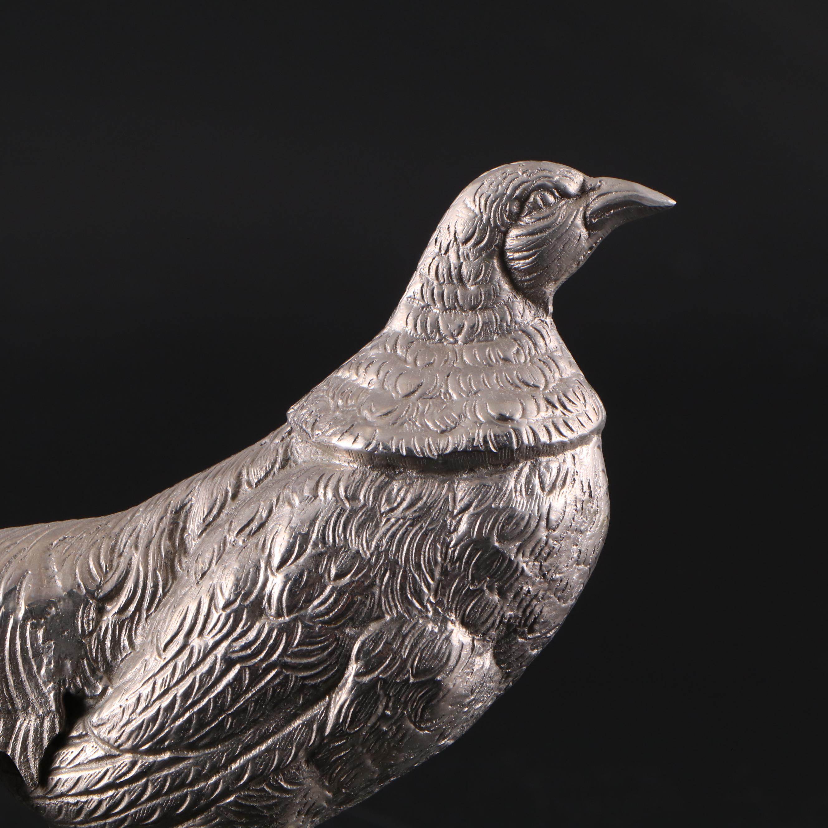 Pair of Silver Plated Pheasant Figurines, Mid-20th Century