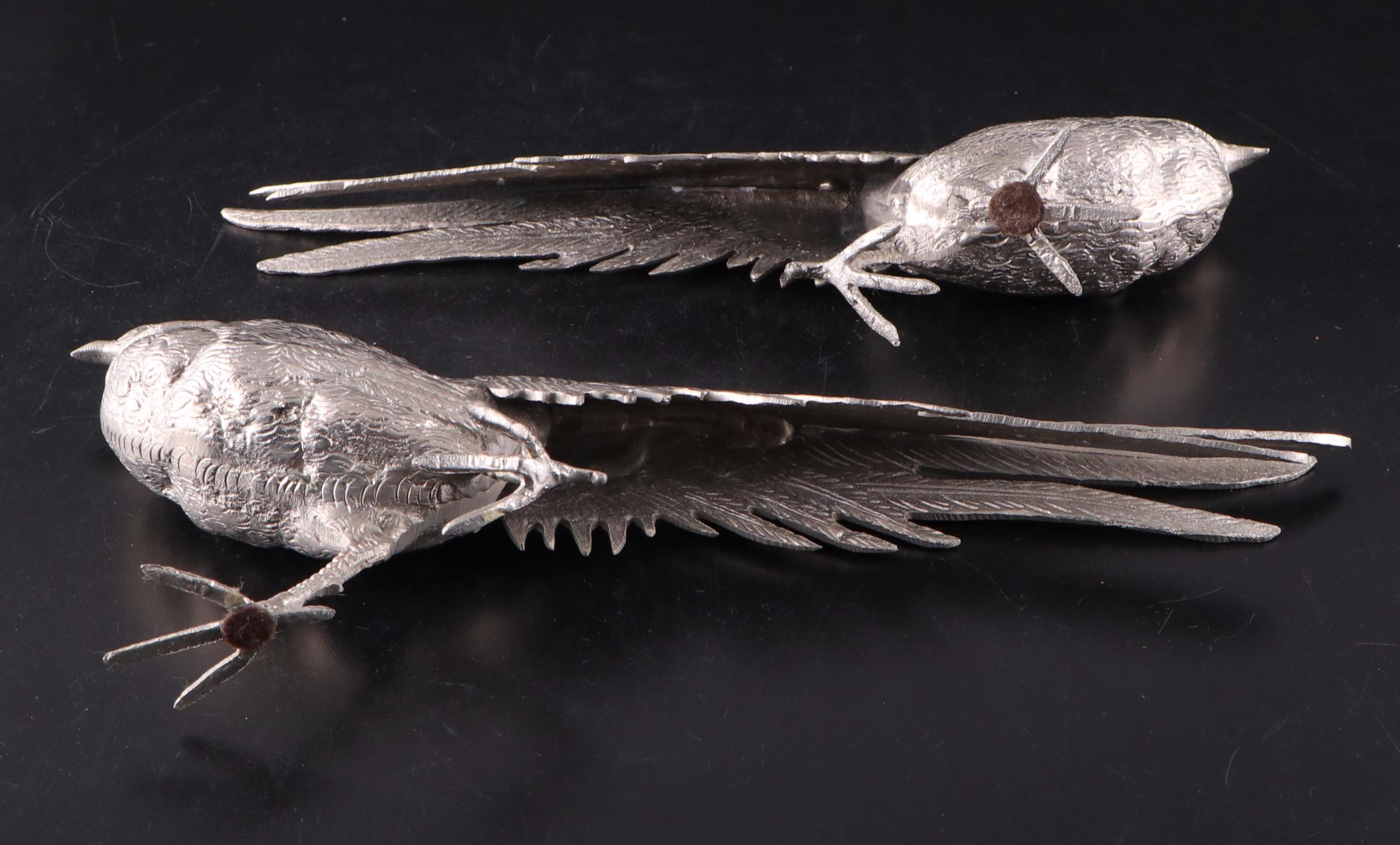 Pair of Silver Plated Pheasant Figurines, Mid-20th Century