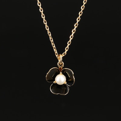 Kate Spade CZ, Faux Pearl and Enamel Flower Necklace