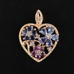 14K Tanzanite, Garnet and Diamond Heart Pendant