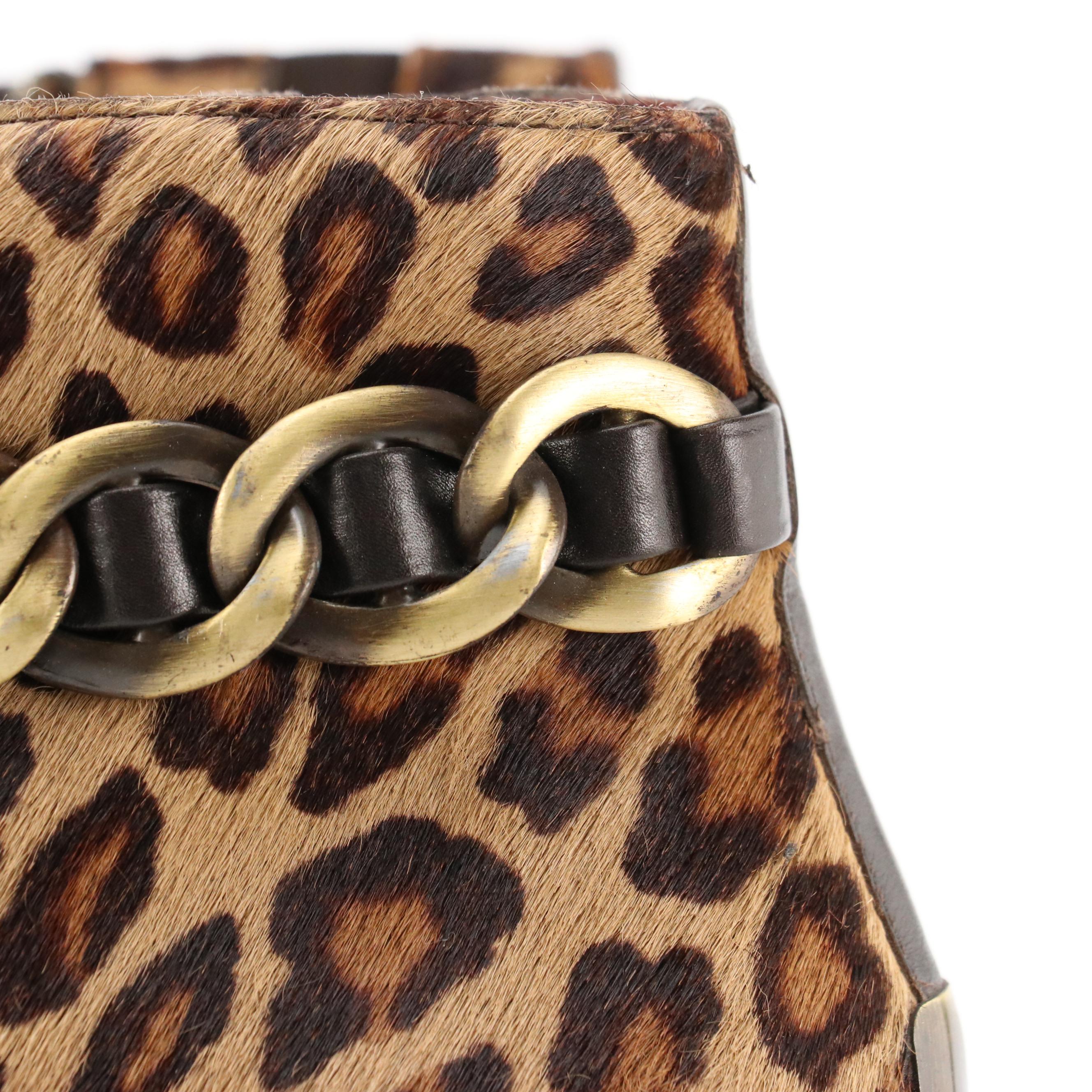 Donald J Pliner Pointed Toe Heeled Ankle Boots in Leopard Print Calf Hair