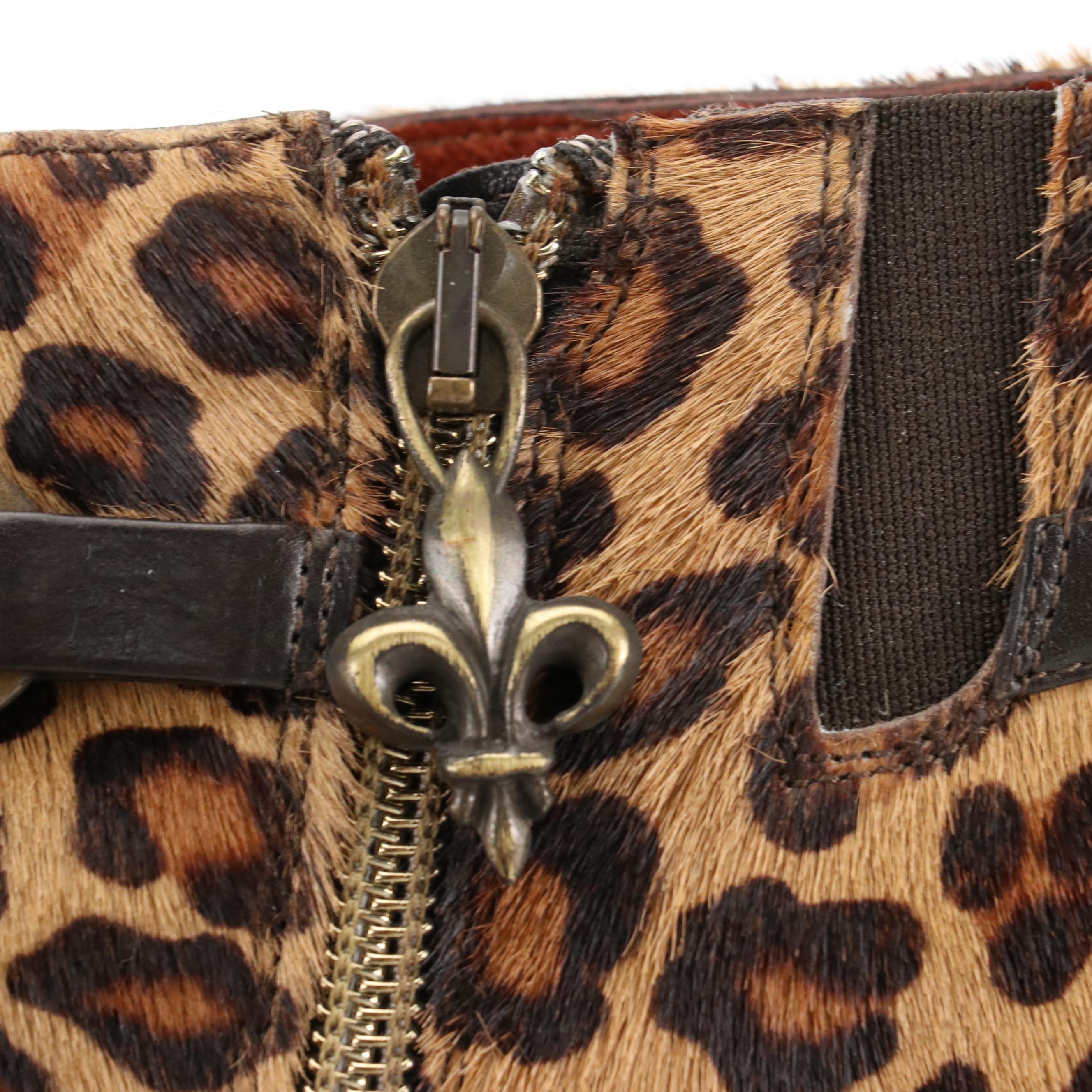 Donald J Pliner Pointed Toe Heeled Ankle Boots in Leopard Print Calf Hair