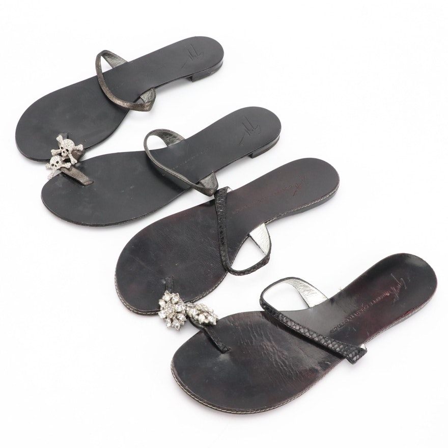 Guiseppe Zanotti Patent Leather Rhinestone Embellished Sandals | EBTH