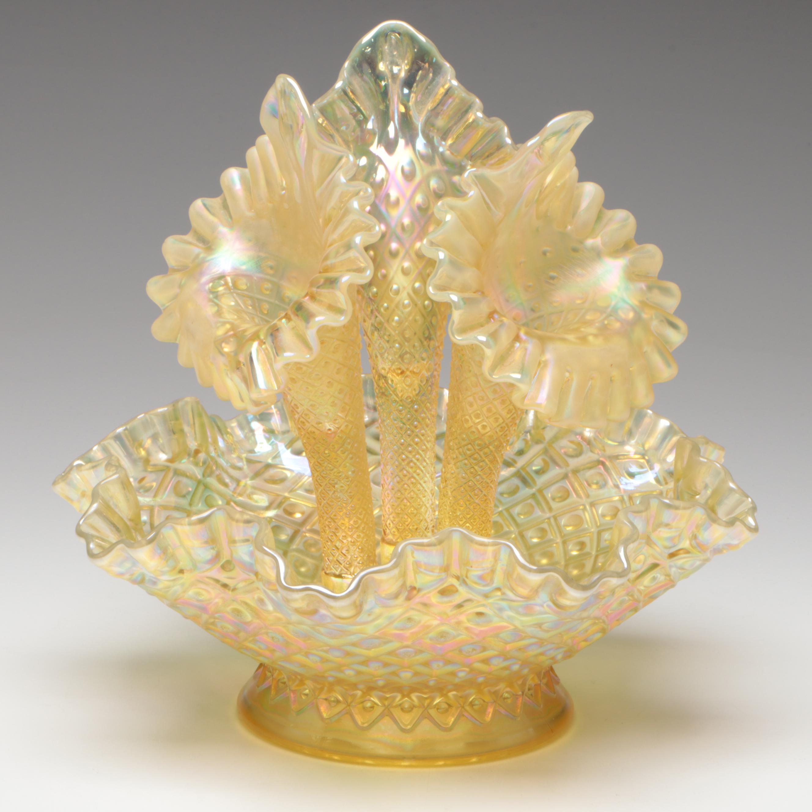 Fenton Yellow Hobnail Glass Epergne
