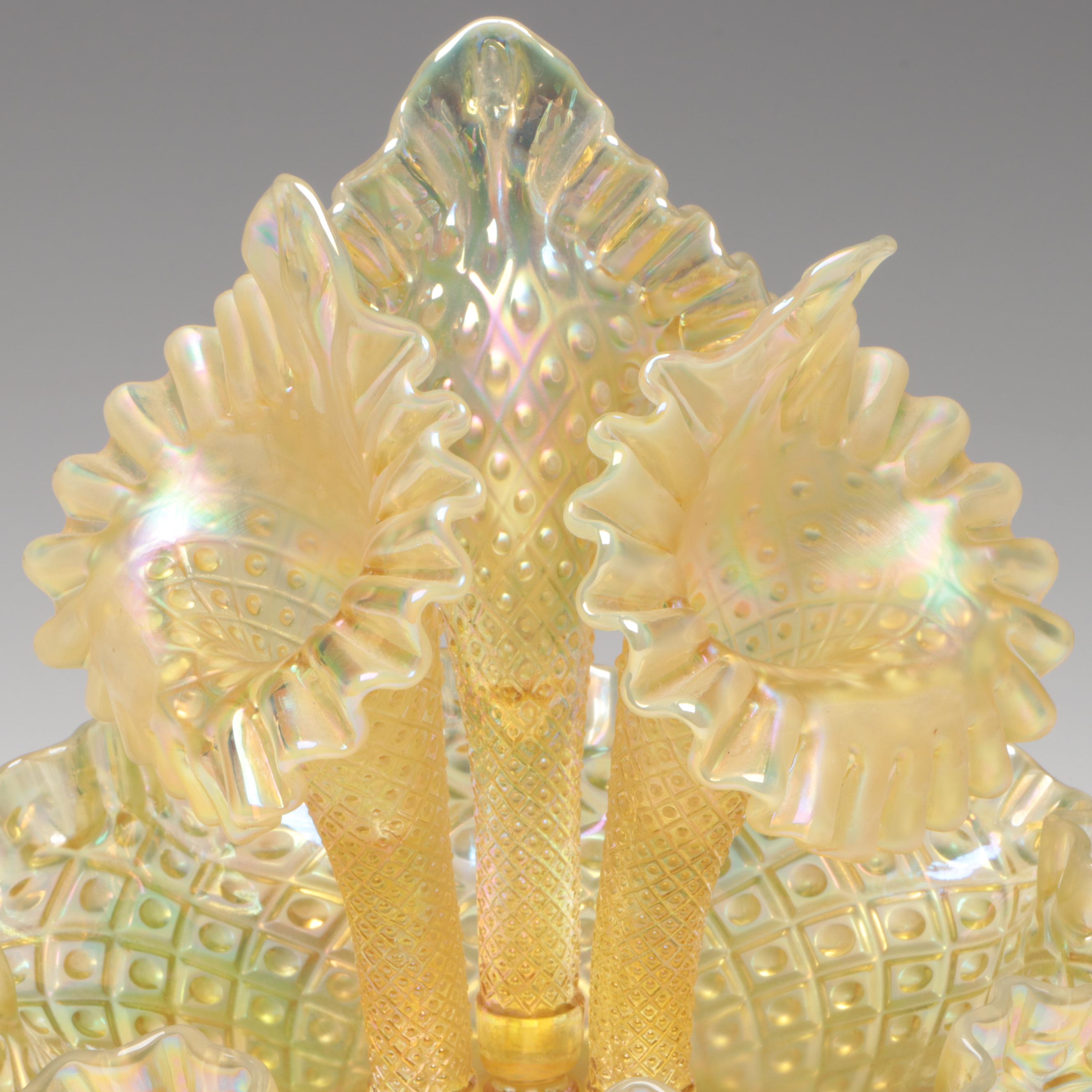 Fenton Yellow Hobnail Glass Epergne