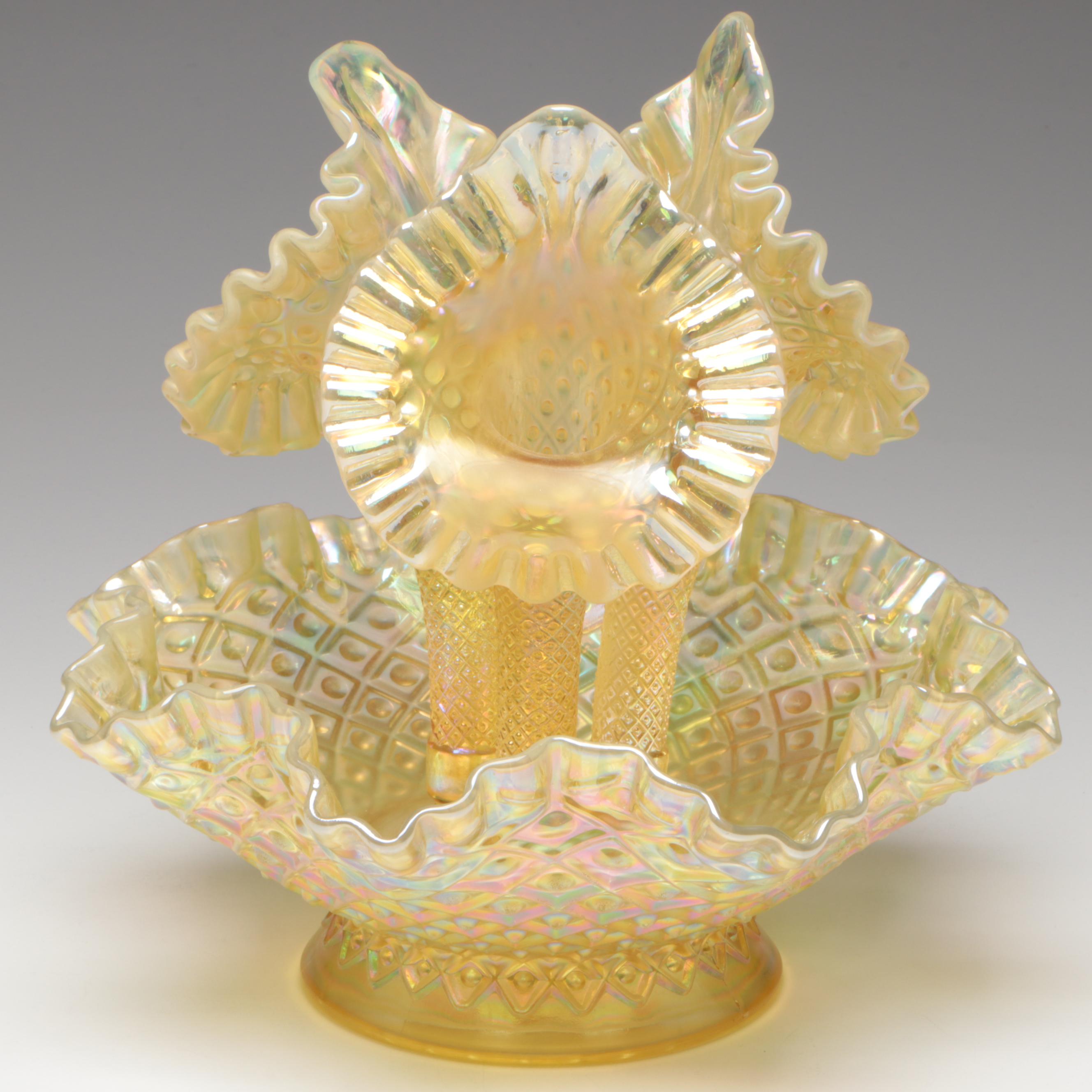 Fenton Yellow Hobnail Glass Epergne