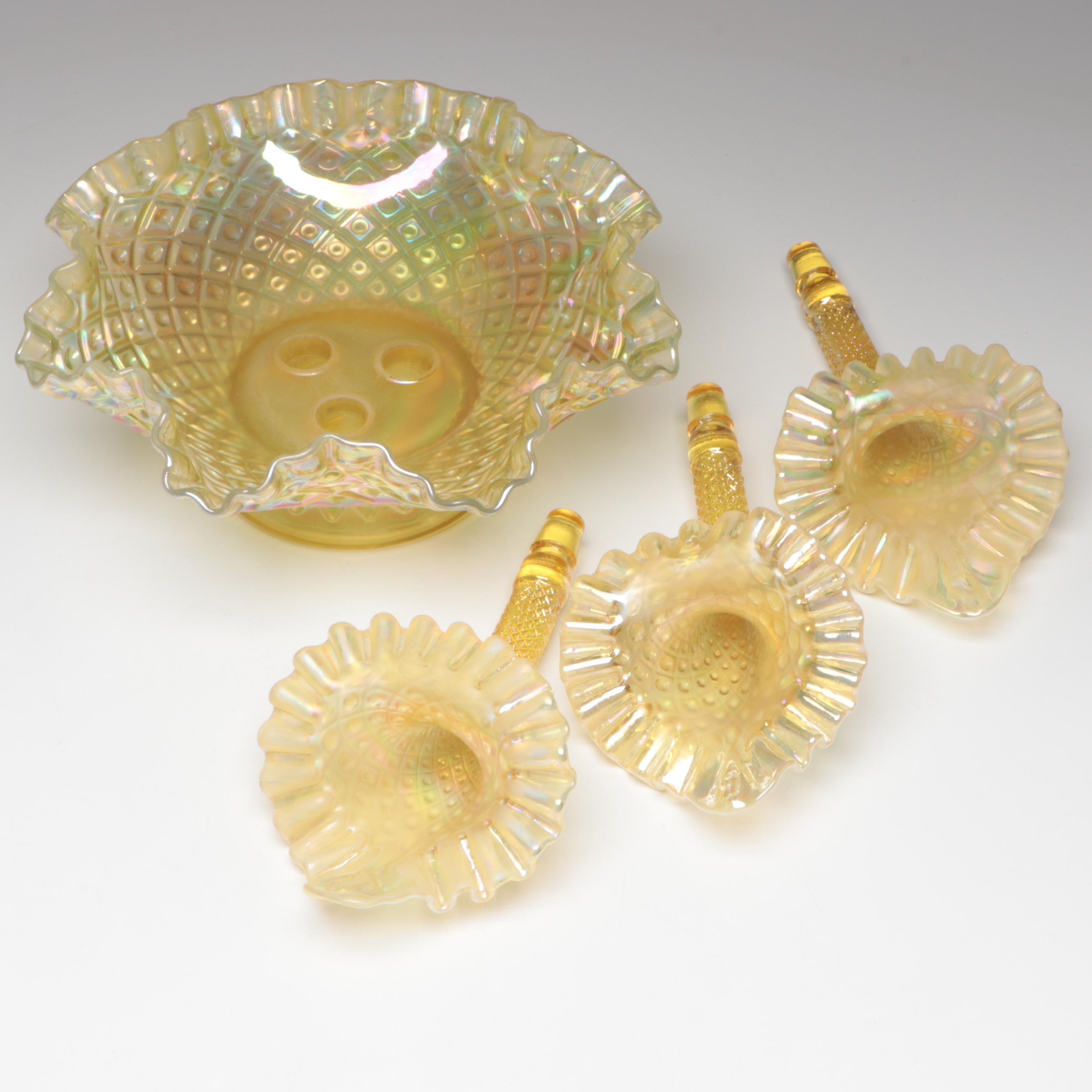 Fenton Yellow Hobnail Glass Epergne