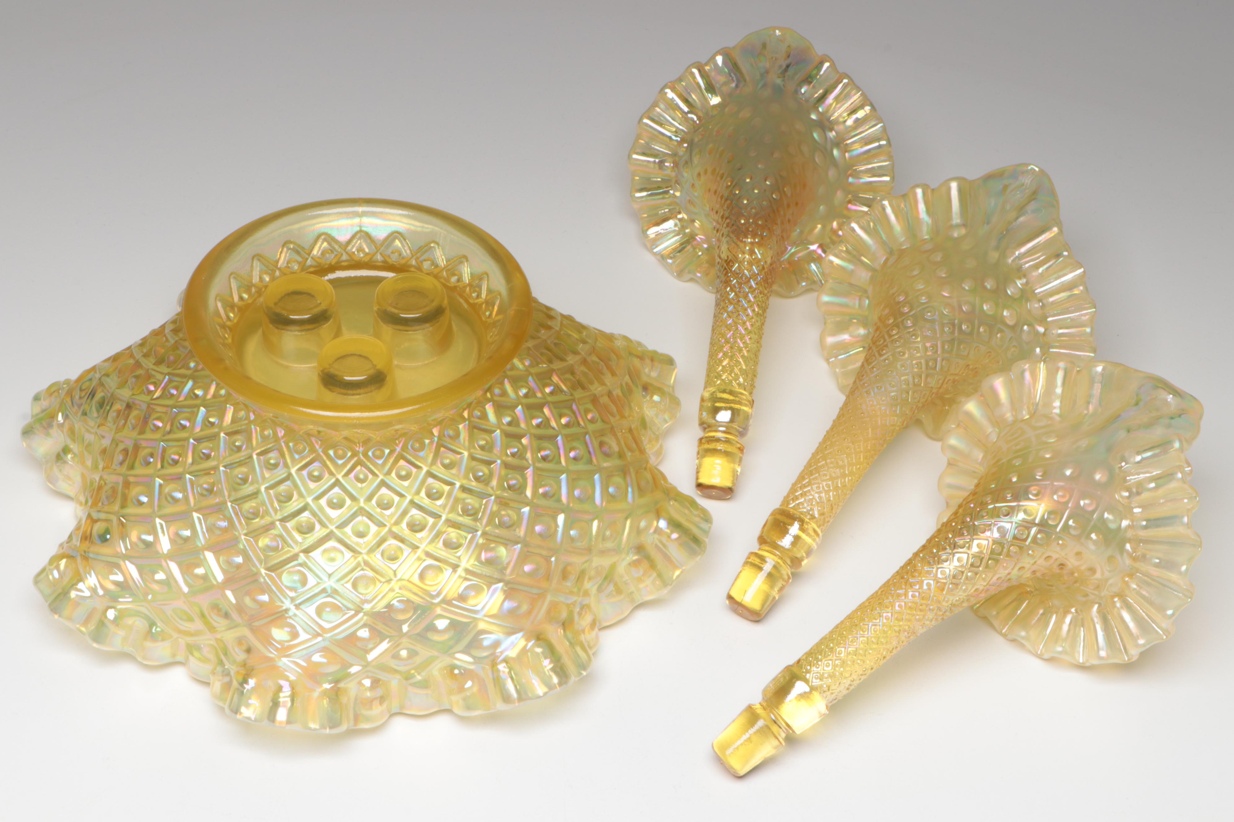 Fenton Yellow Hobnail Glass Epergne